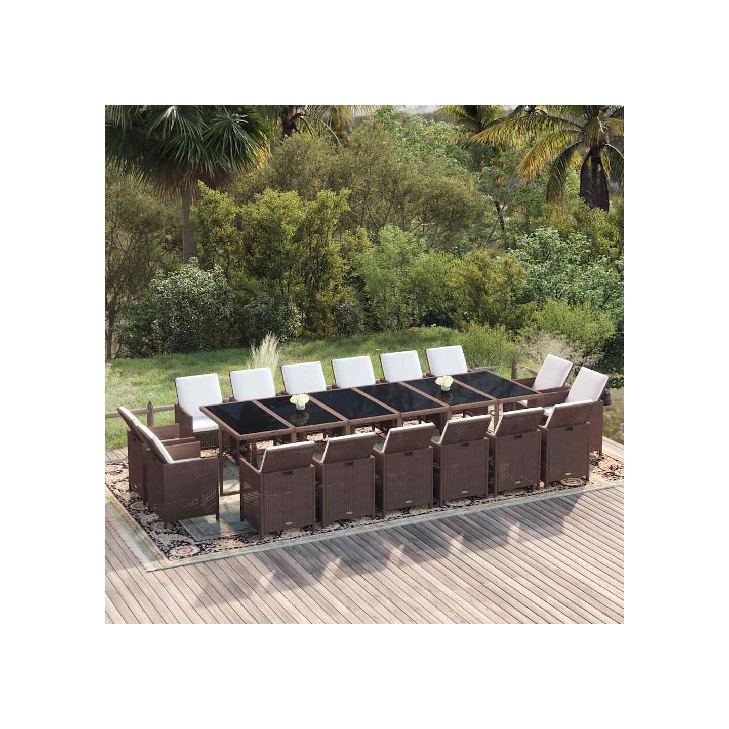 Ensemble à manger de jardin avec coussins 17 pcs Résine tressée