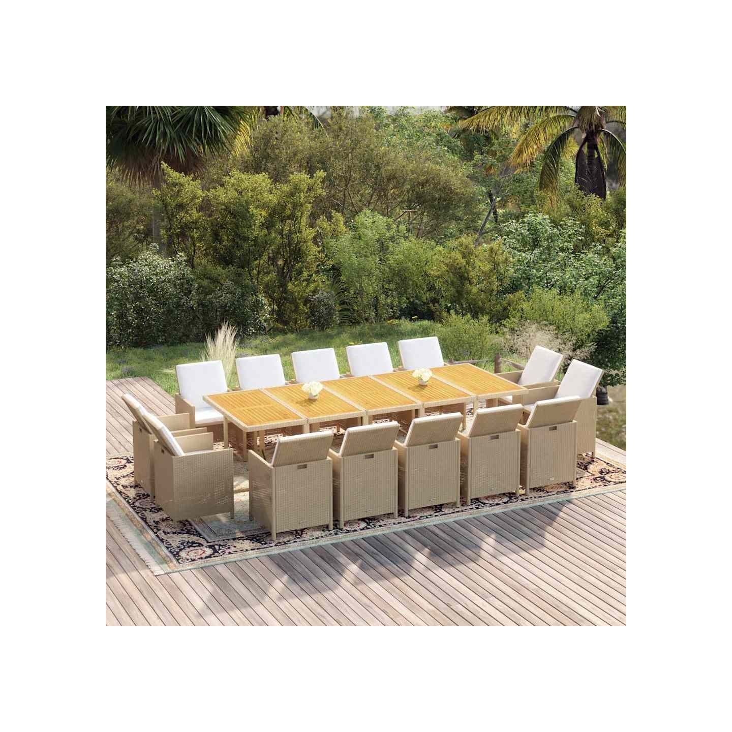 Ensemble à manger de jardin coussins 15pcs Résine tressée Beige