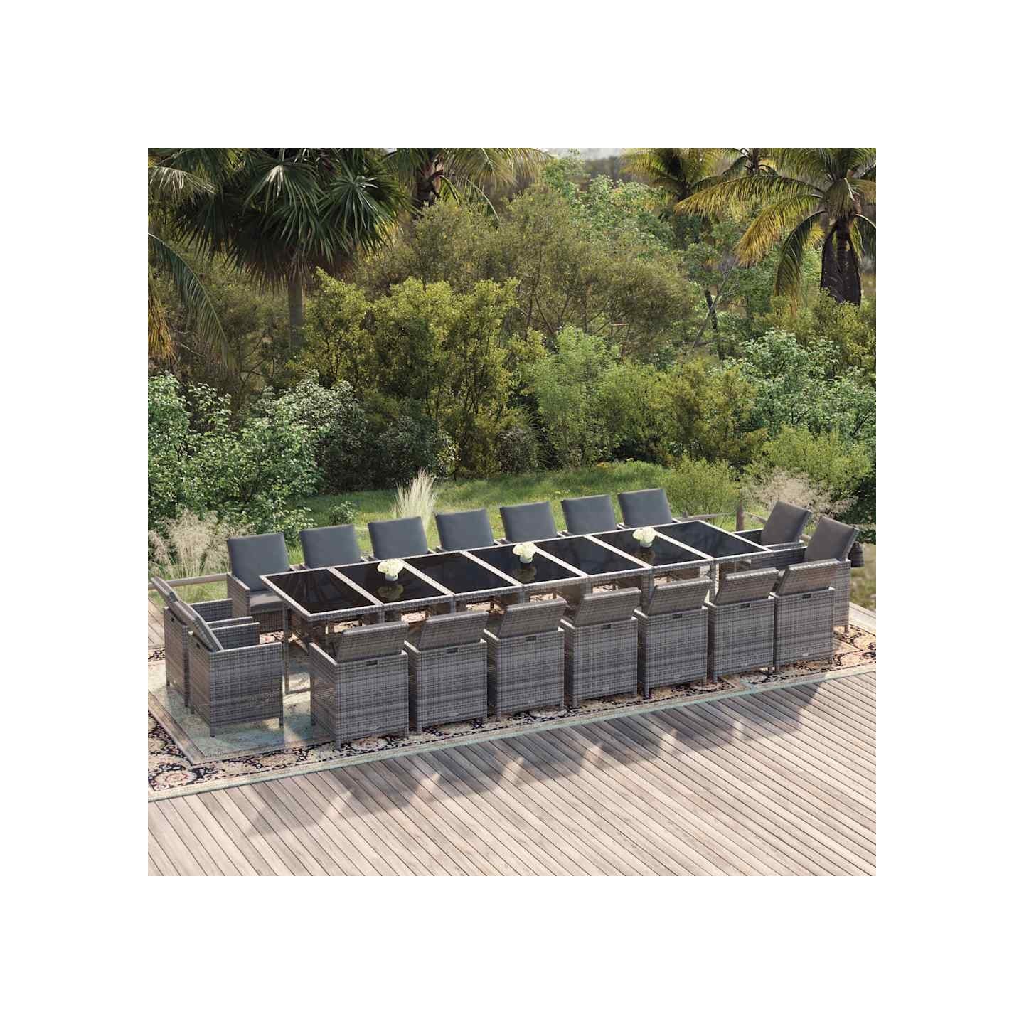 Ensemble à manger de jardin coussins 19 pcs Résine tressée Gris