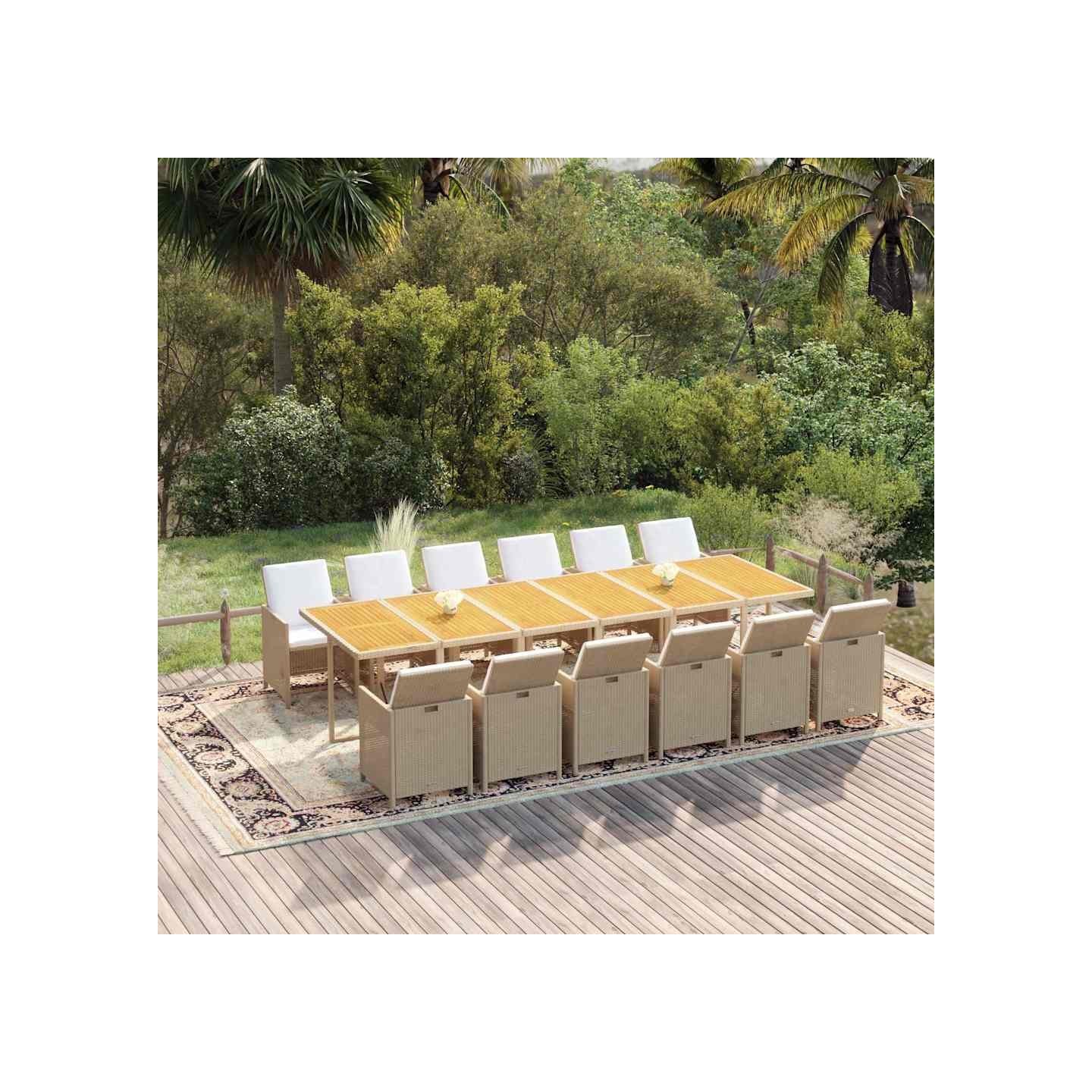 Ensemble à manger de jardin coussins 13pcs Résine tressée Beige