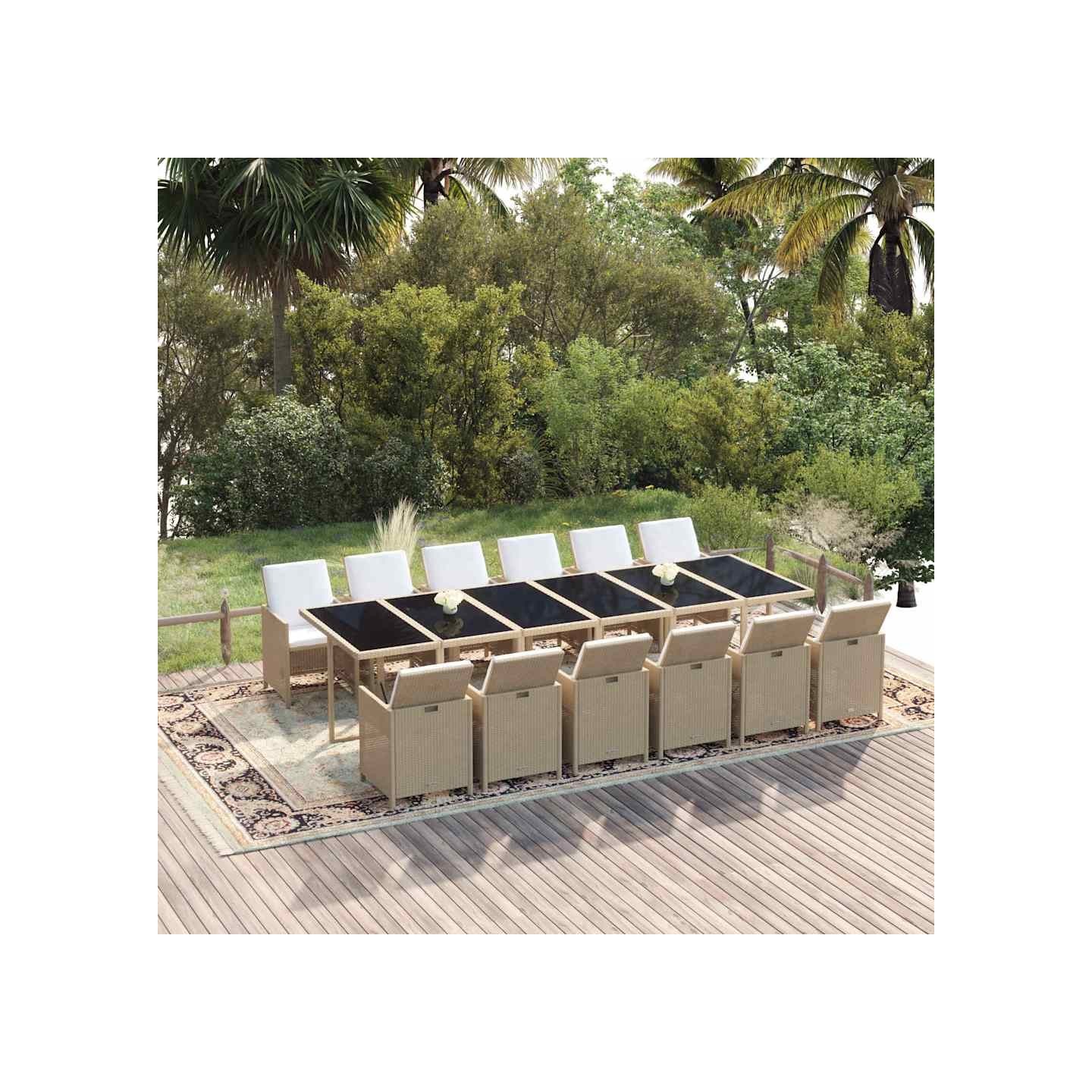 Ensemble à manger de jardin coussins 13pcs Résine tressée Beige