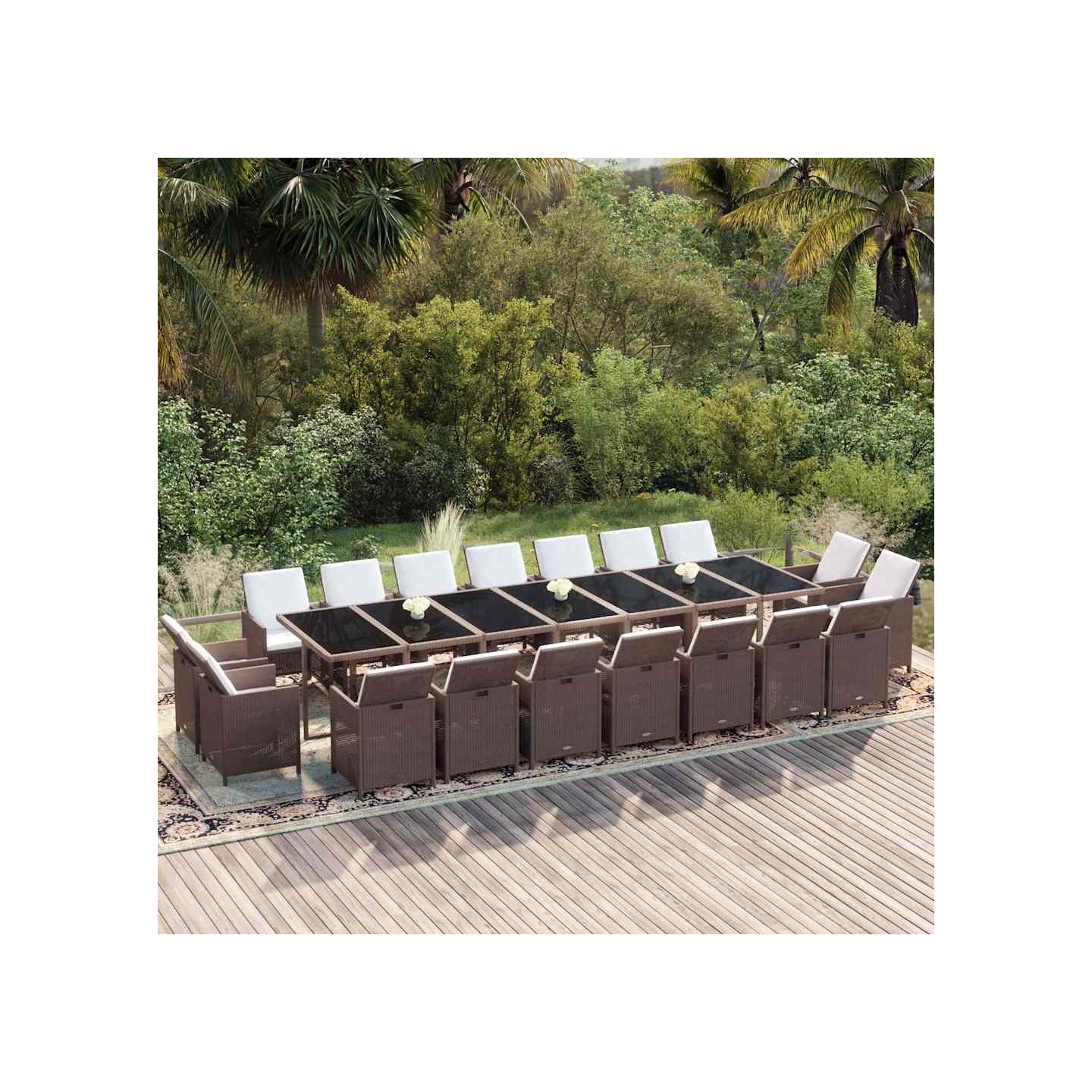 Ensemble à manger de jardin coussins 19 pcs Résine tressée