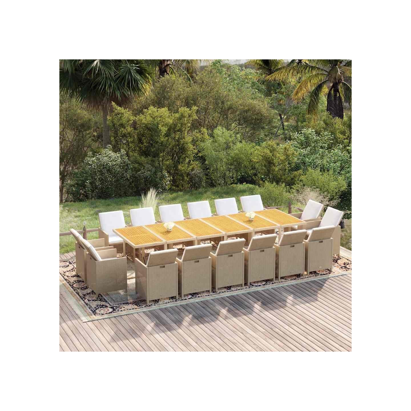 Ensemble à manger de jardin coussins 17pcs Résine tressée Beige