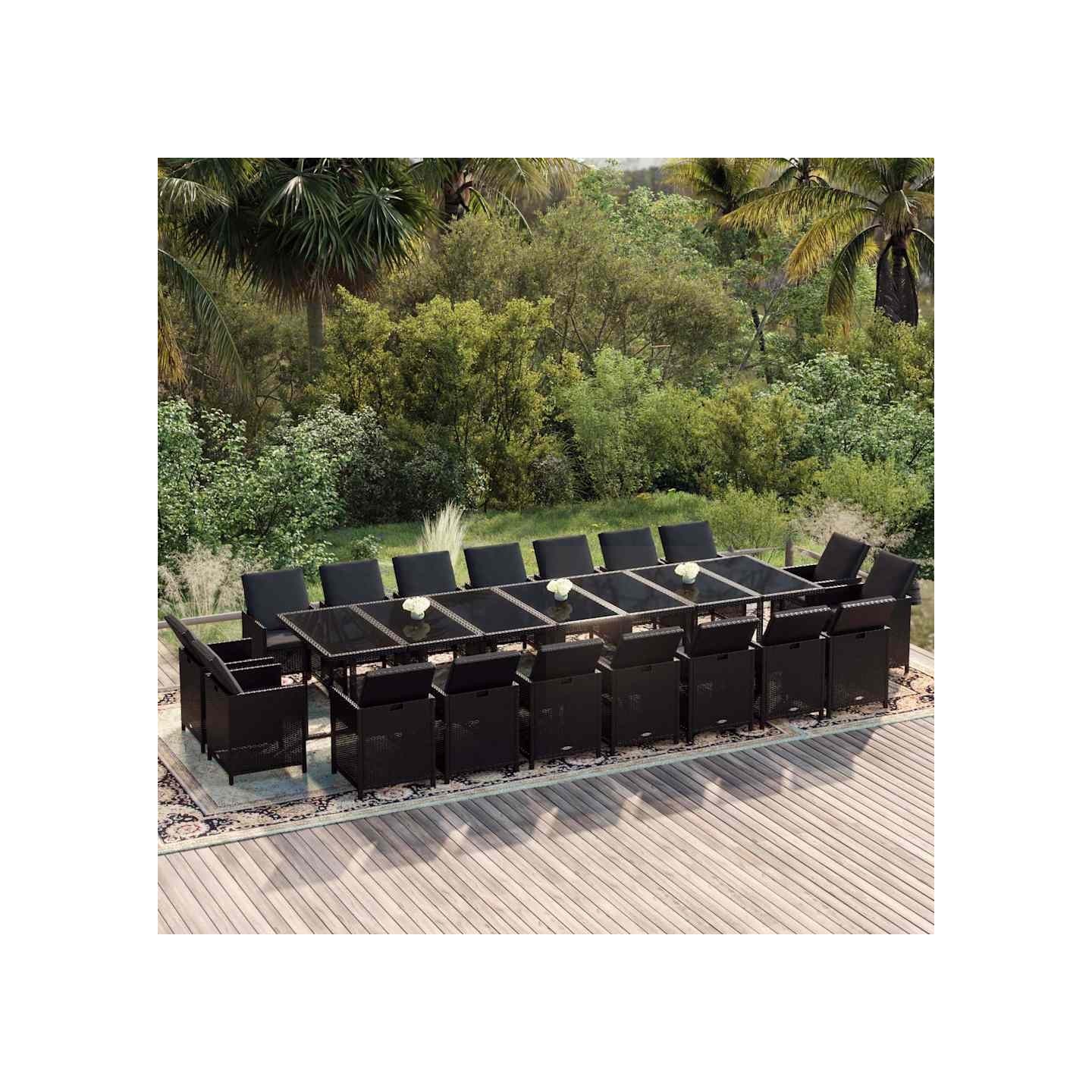 Ensemble à manger de jardin coussins 19 pcs Résine tressée Noir