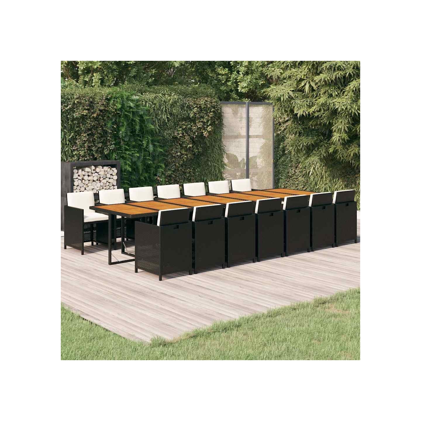 Ensemble à manger de jardin 15 pcs coussins noir résine tressée