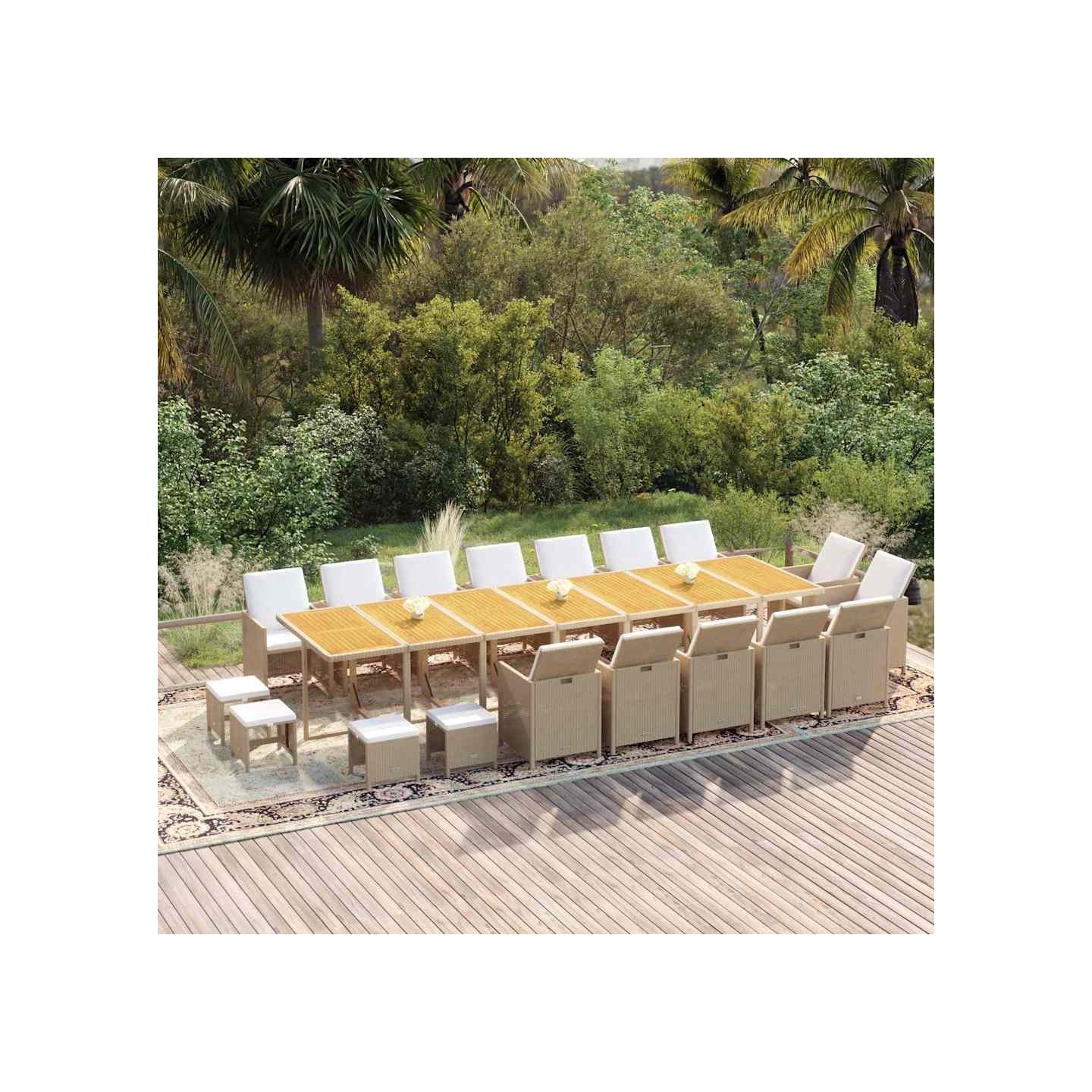 Ensemble à manger de jardin coussins 19pcs Beige Résine tressée