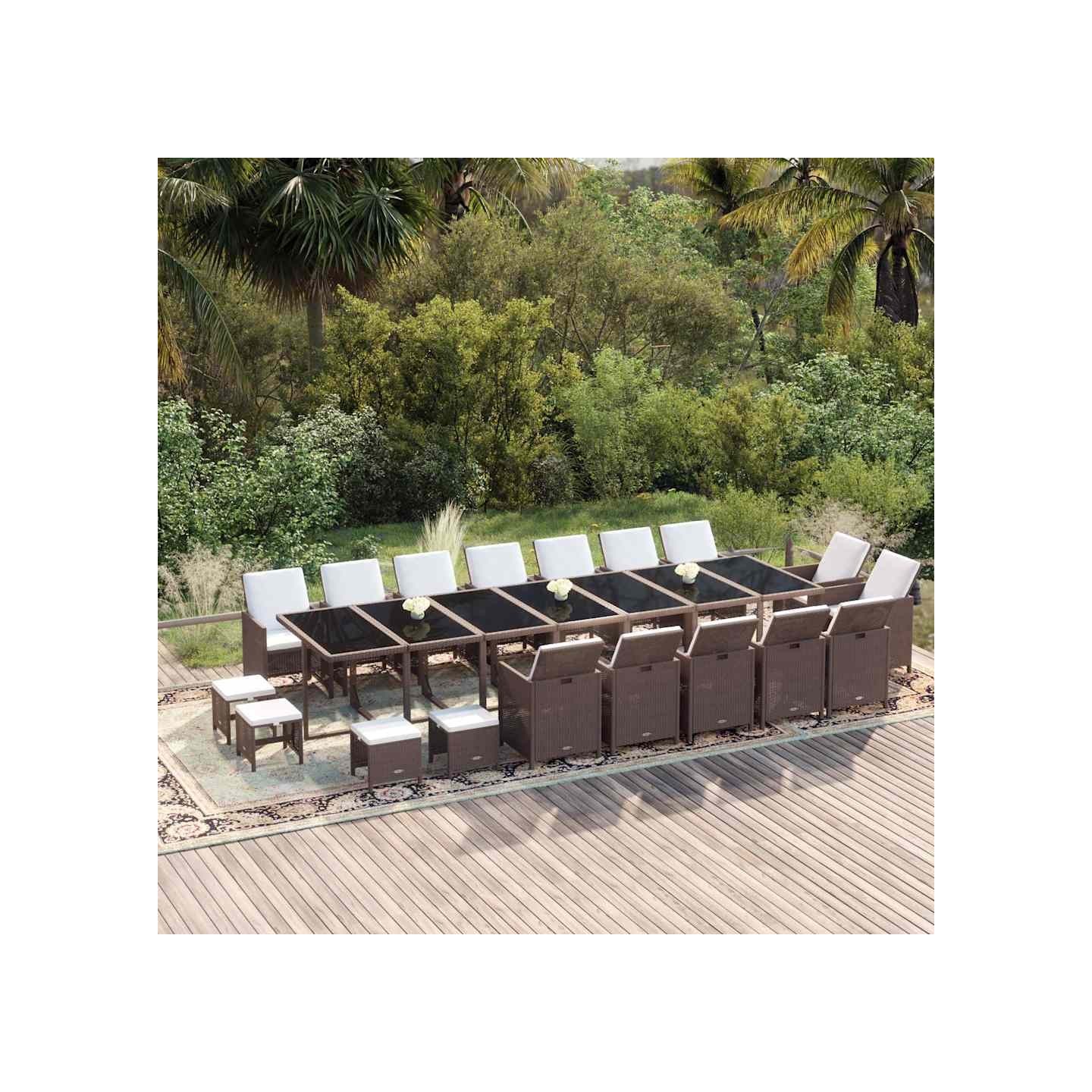 Ensemble à manger de jardin coussins 19 pcs Résine tressée