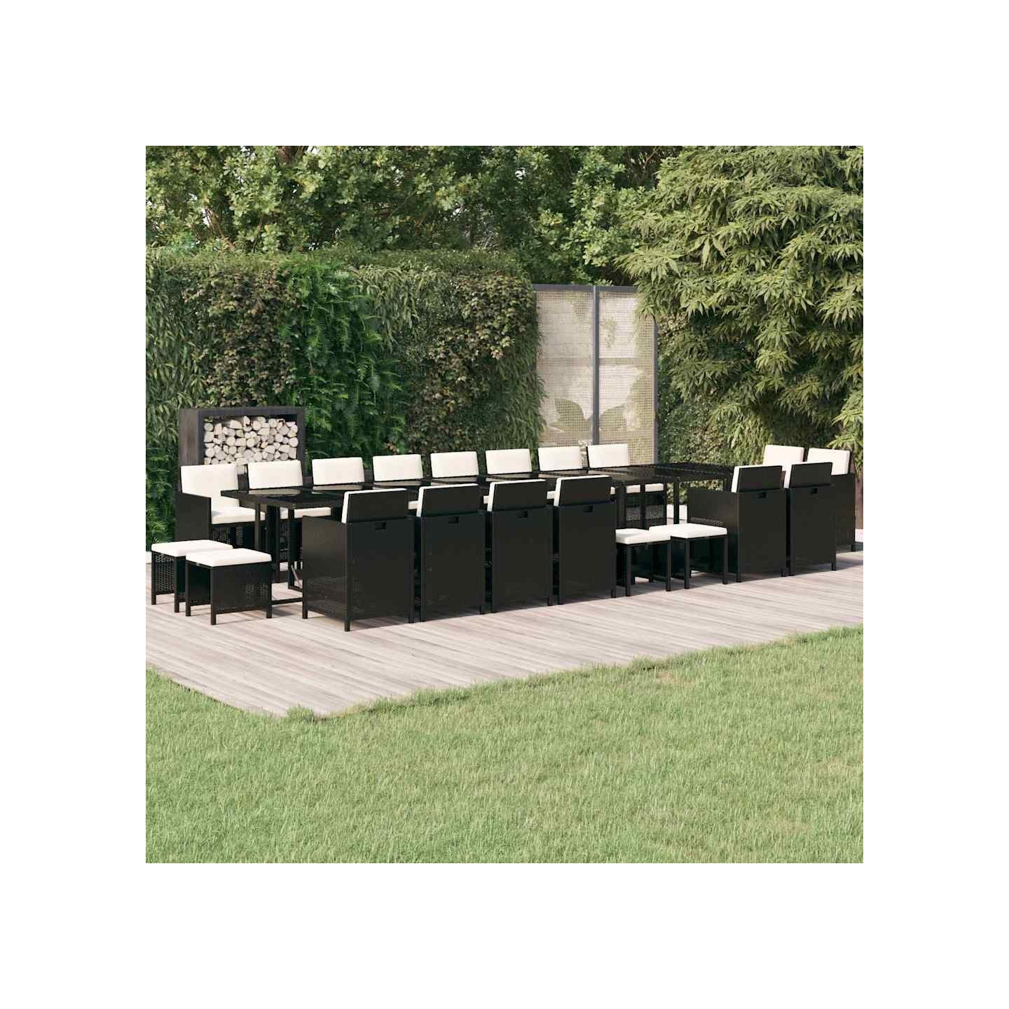 Ensemble à manger de jardin 21pcs coussins noir résine tressée
