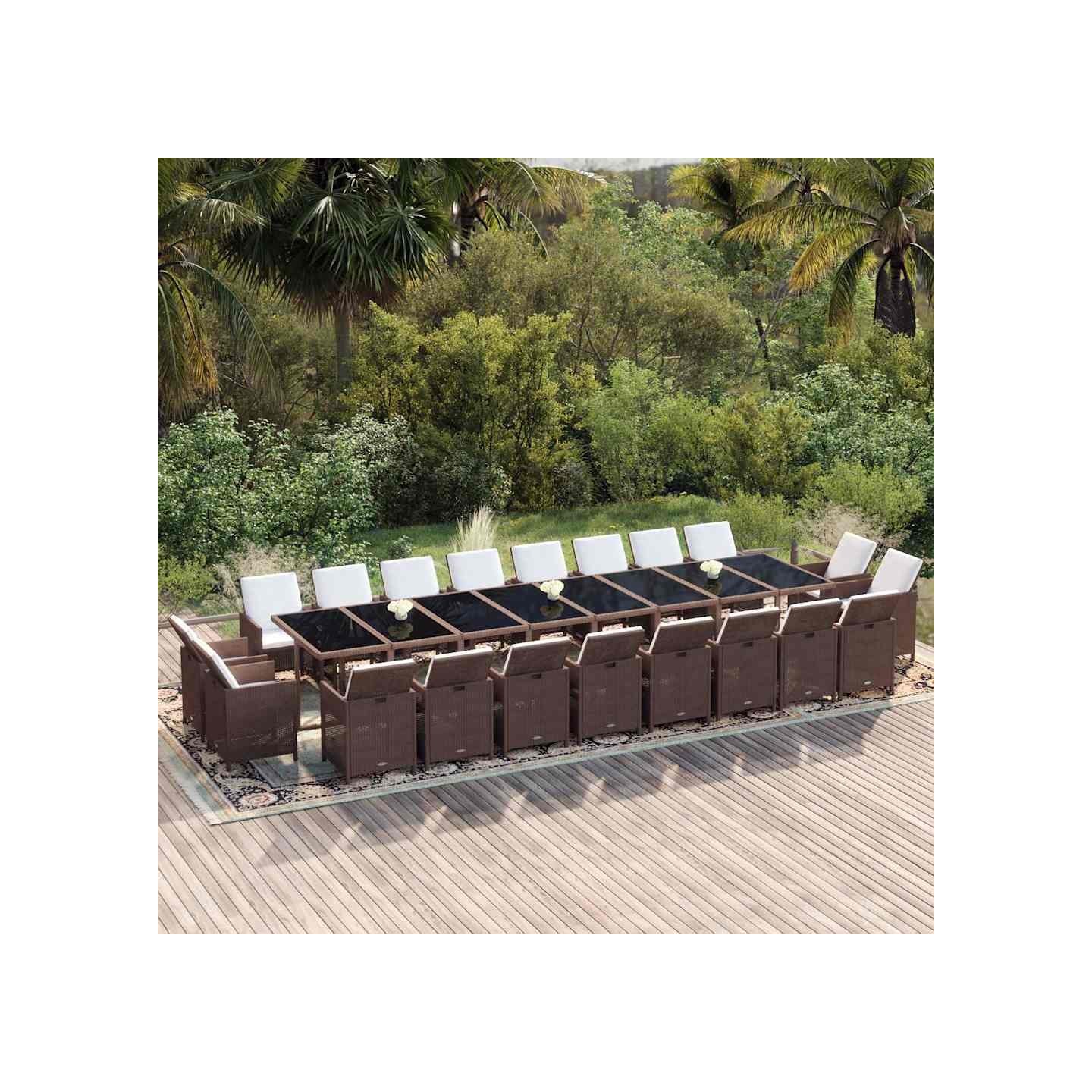 Ensemble à manger de jardin coussins 21 pcs Résine tressée