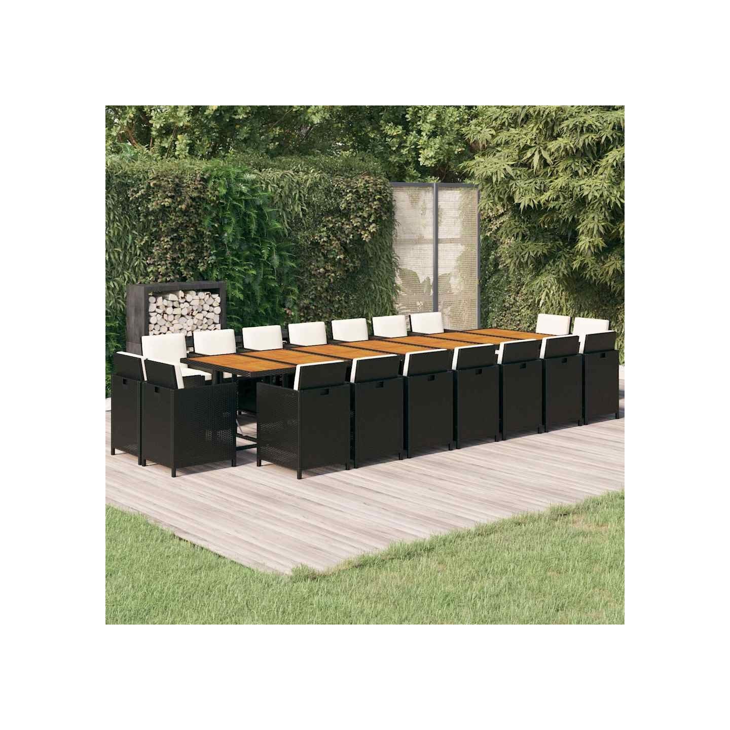 Ensemble à manger de jardin coussins 19 pcs Noir Résine tressée