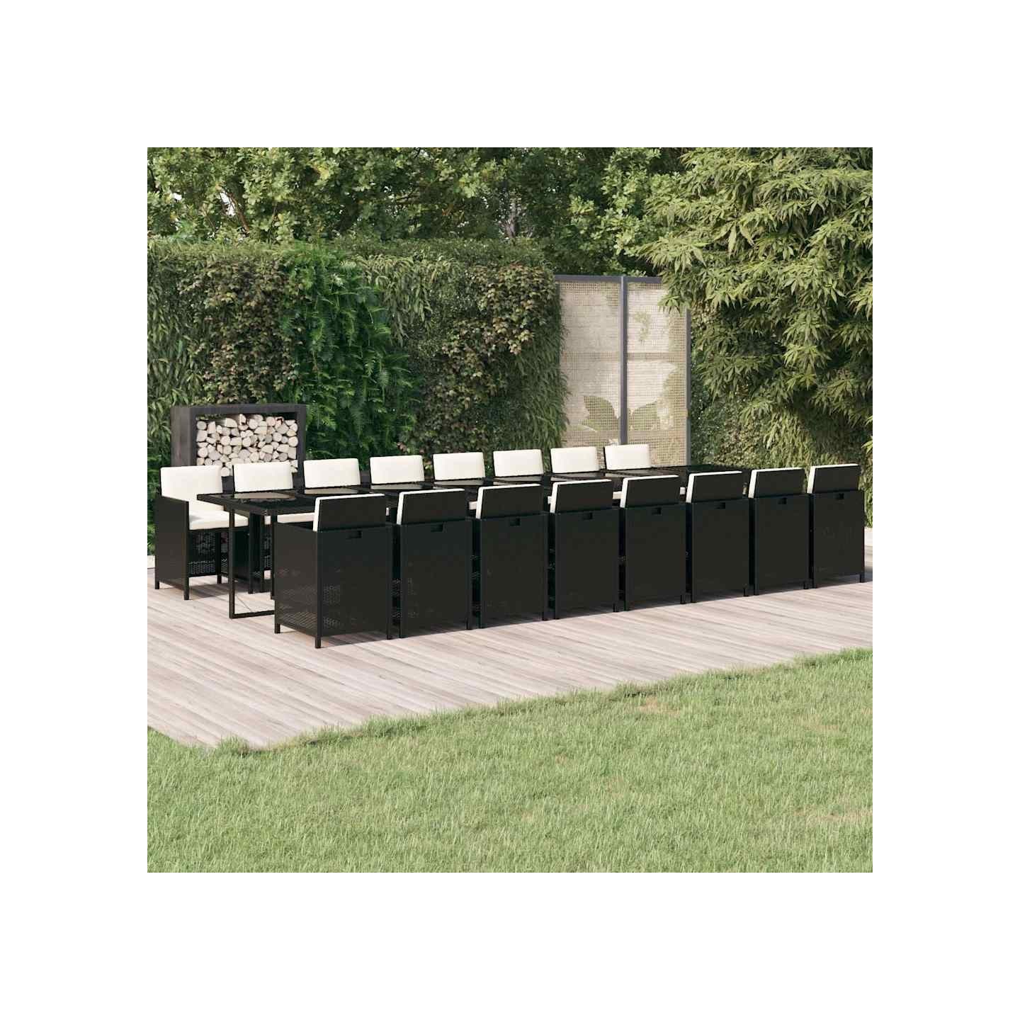 Ensemble à manger de jardin 17 pcs coussins noir résine tressée