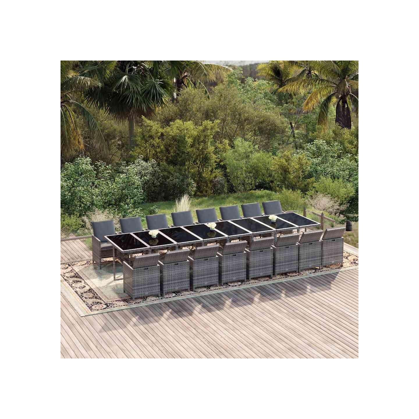Ensemble à manger de jardin 17 pcs et coussins résine tressée