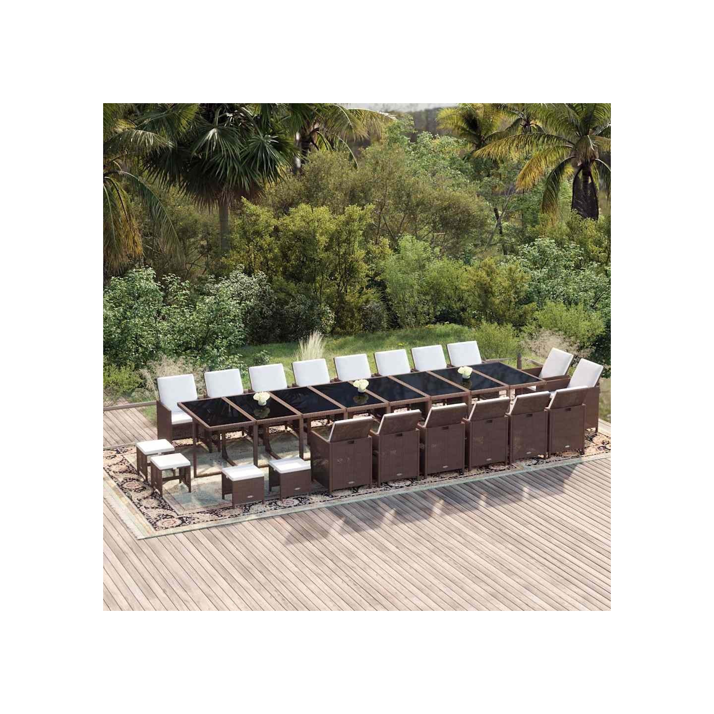 Ensemble à manger de jardin coussins 21 pcs Résine tressée