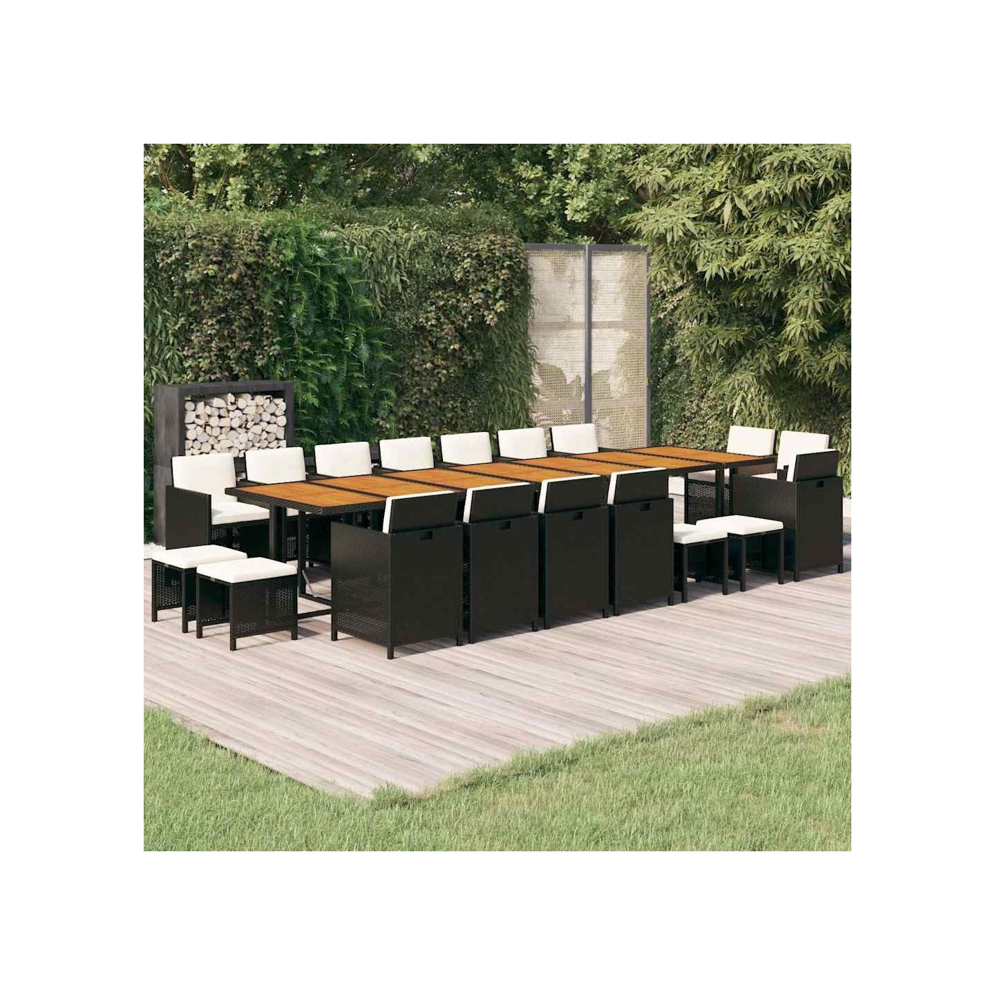 Ensemble à manger de jardin coussins 19 pcs Noir Résine tressée