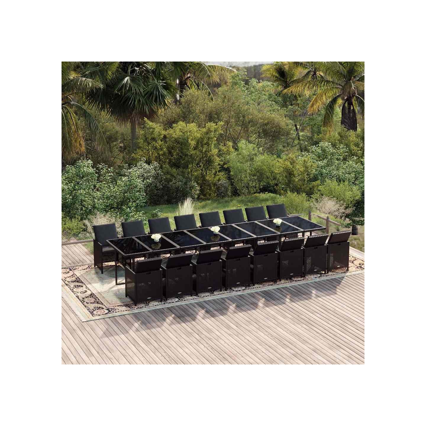 Ensemble à manger de jardin 17 pcs coussins noir résine tressée