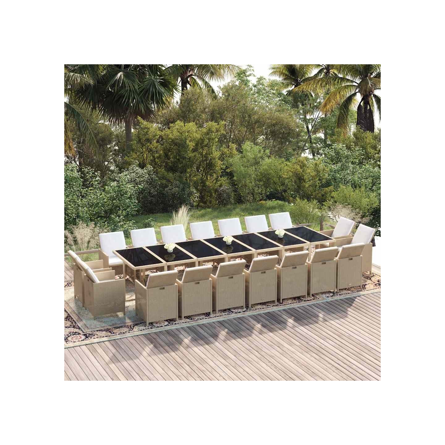 Ensemble à manger de jardin coussins 19pcs Résine tressée Beige