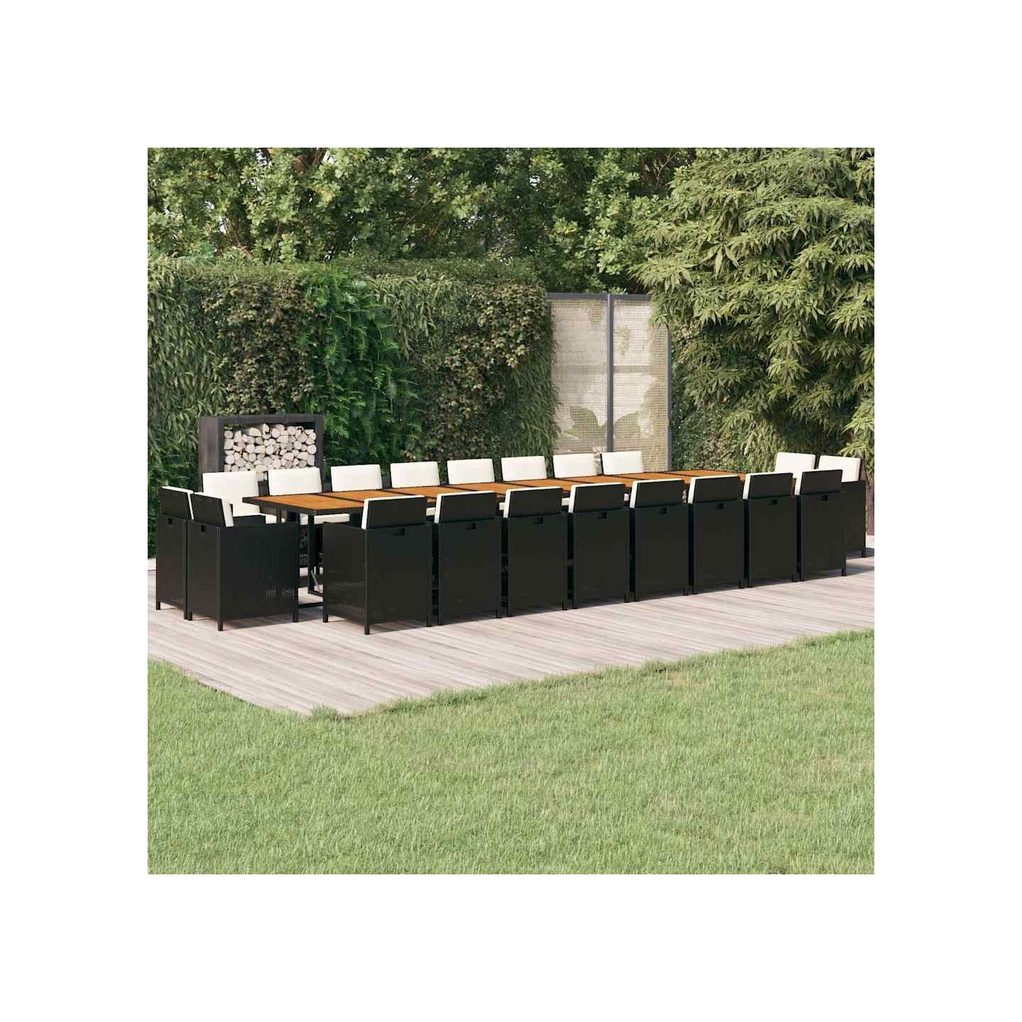 Ensemble à manger de jardin 21pcs coussins noir résine tressée
