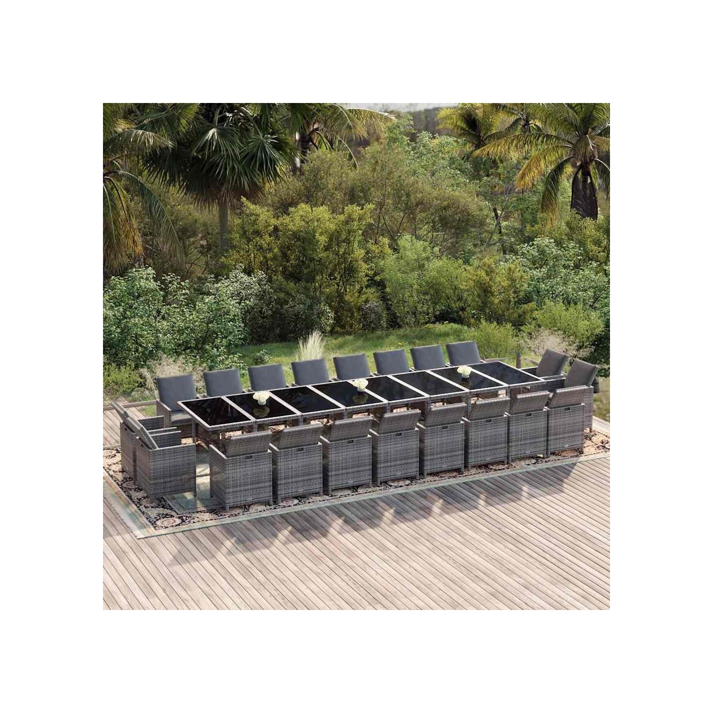 Ensemble à manger de jardin coussins 21 pcs Gris Résine tressée
