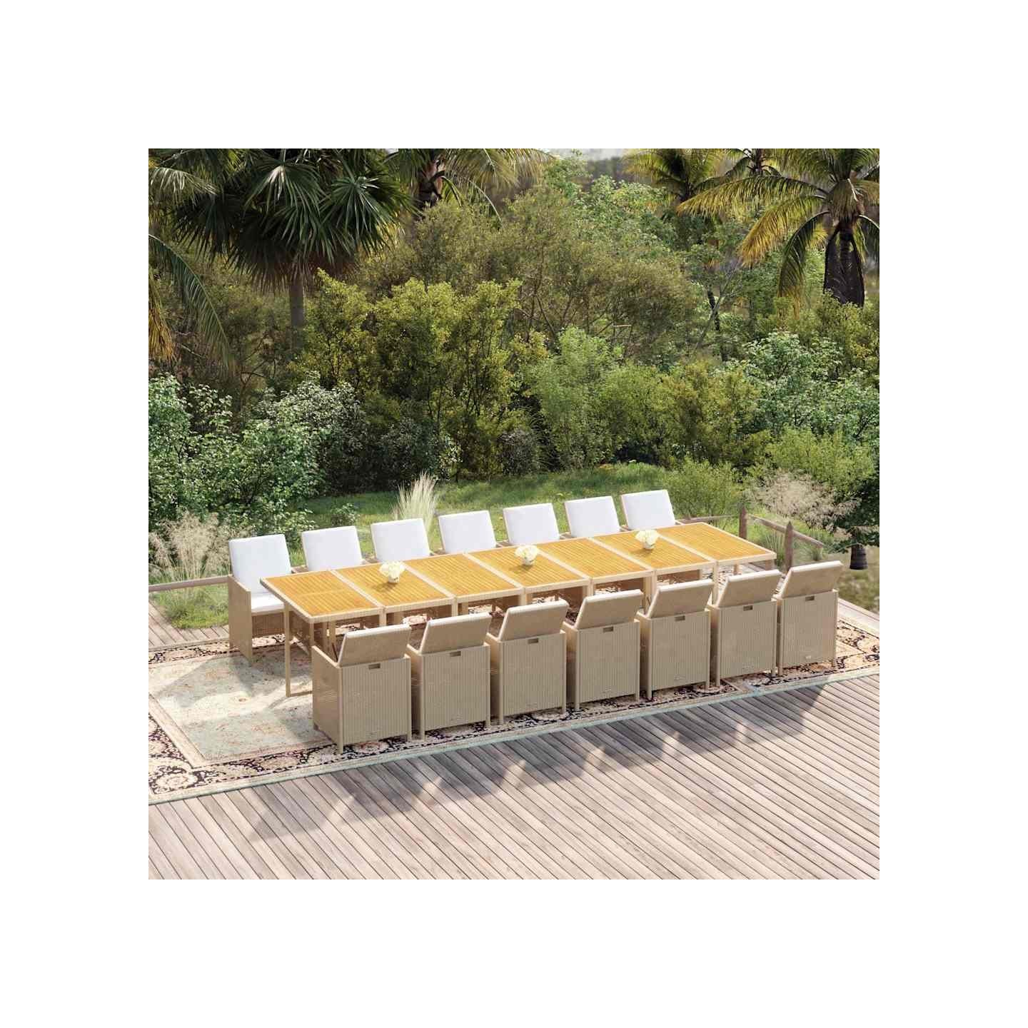 Ensemble à manger de jardin et coussins 15 pcs beige