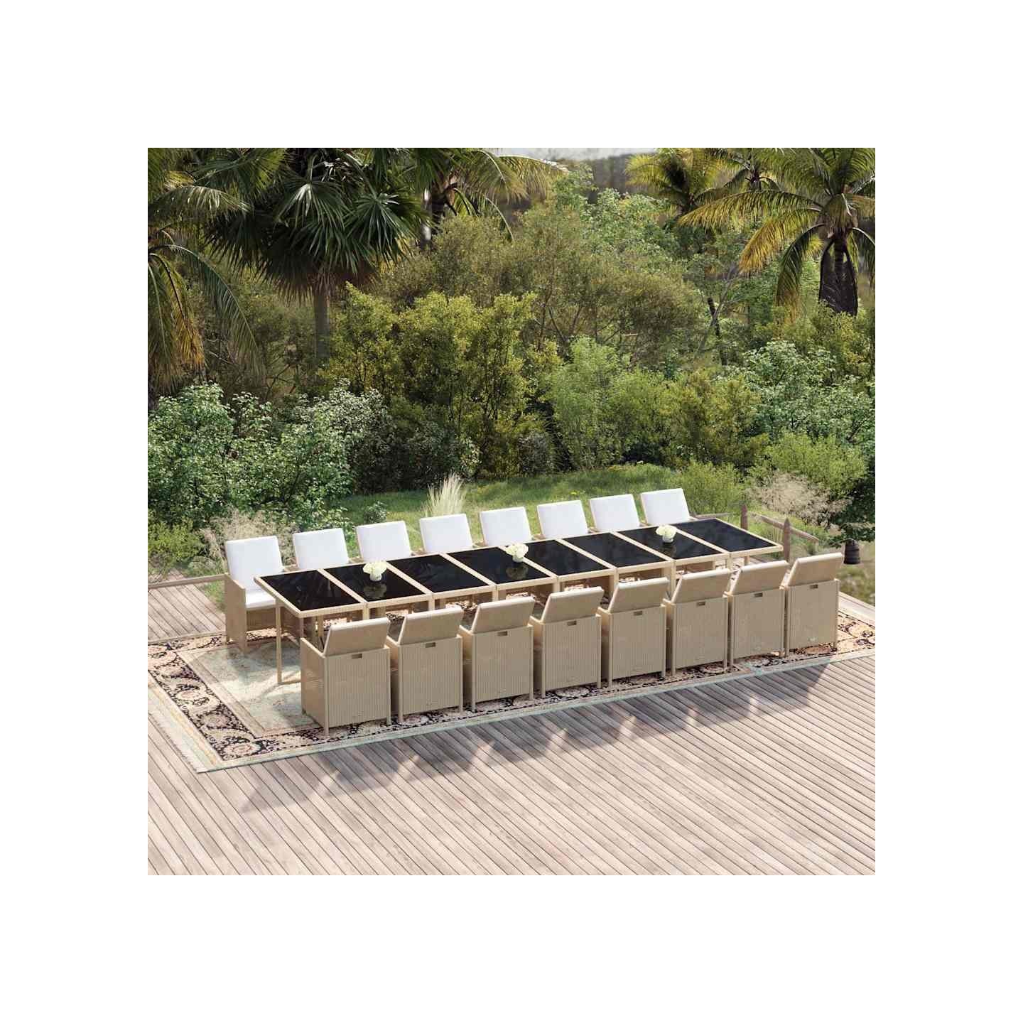 Ensemble à manger de jardin et coussins 17 pcs beige