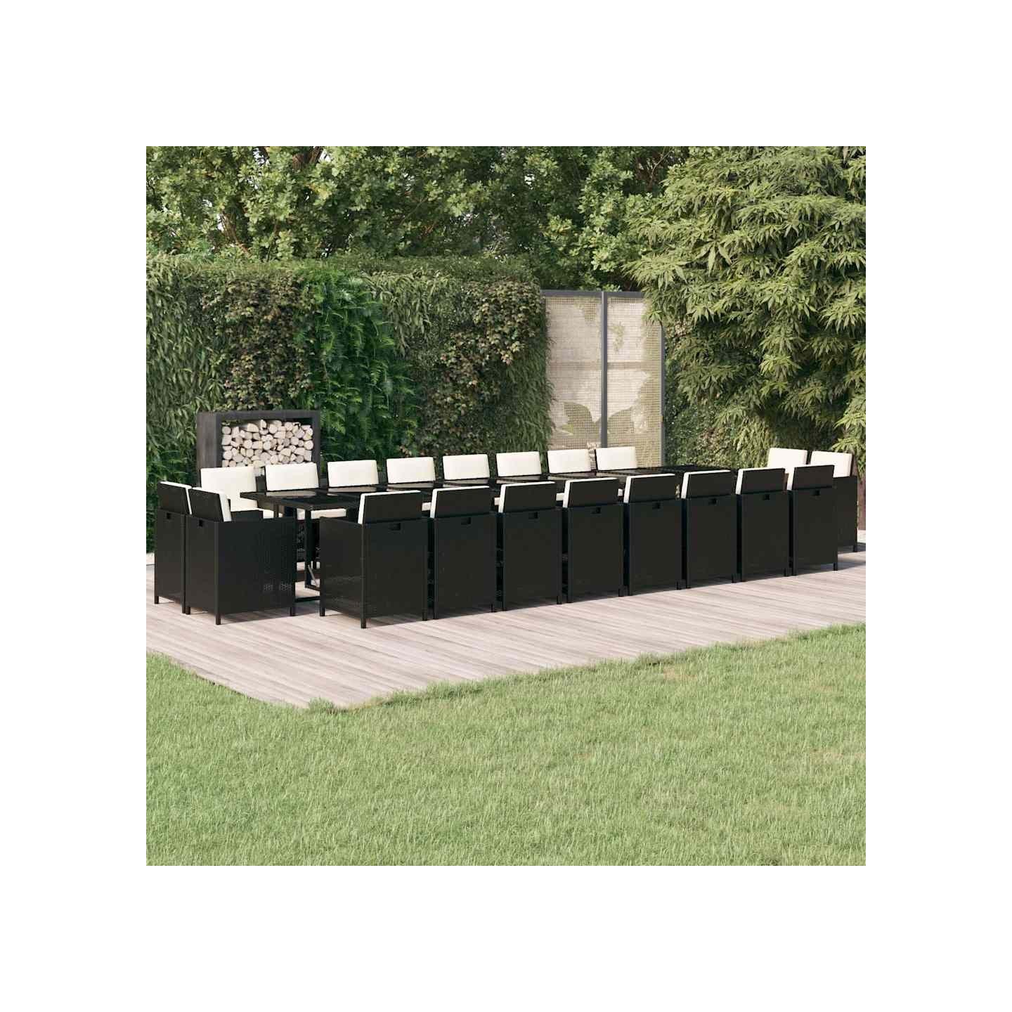Ensemble à manger de jardin 21pcs coussins noir résine tressée