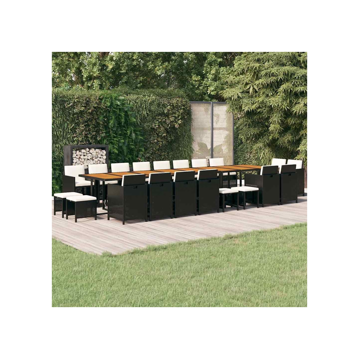 Ensemble à manger de jardin 21pcs coussins noir résine tressée