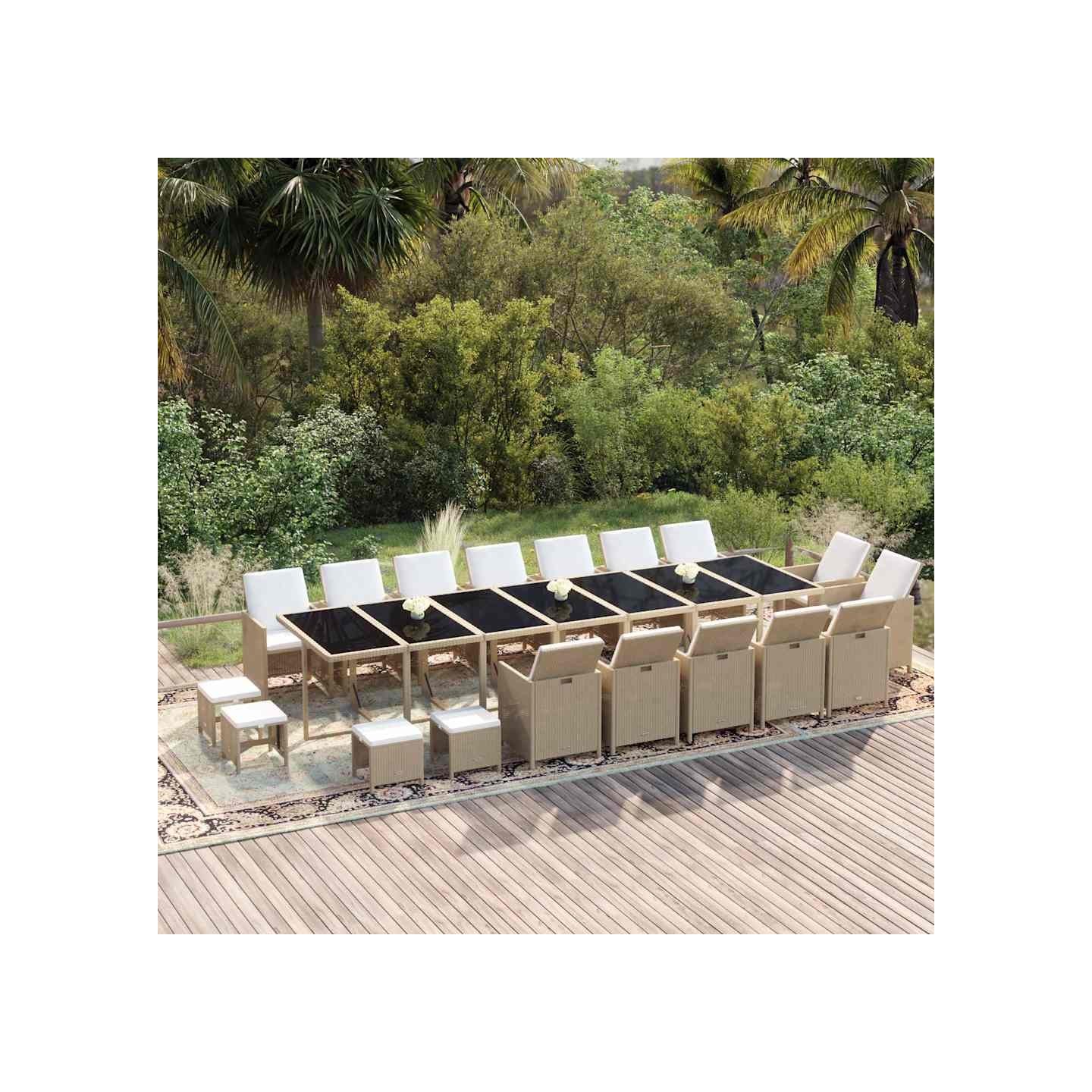 Ensemble à manger de jardin coussins 19pcs Résine tressée Beige