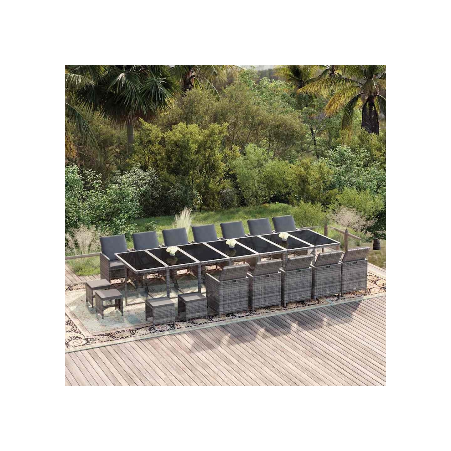 Ensemble à manger de jardin coussins 21 pcs Gris Résine tressée