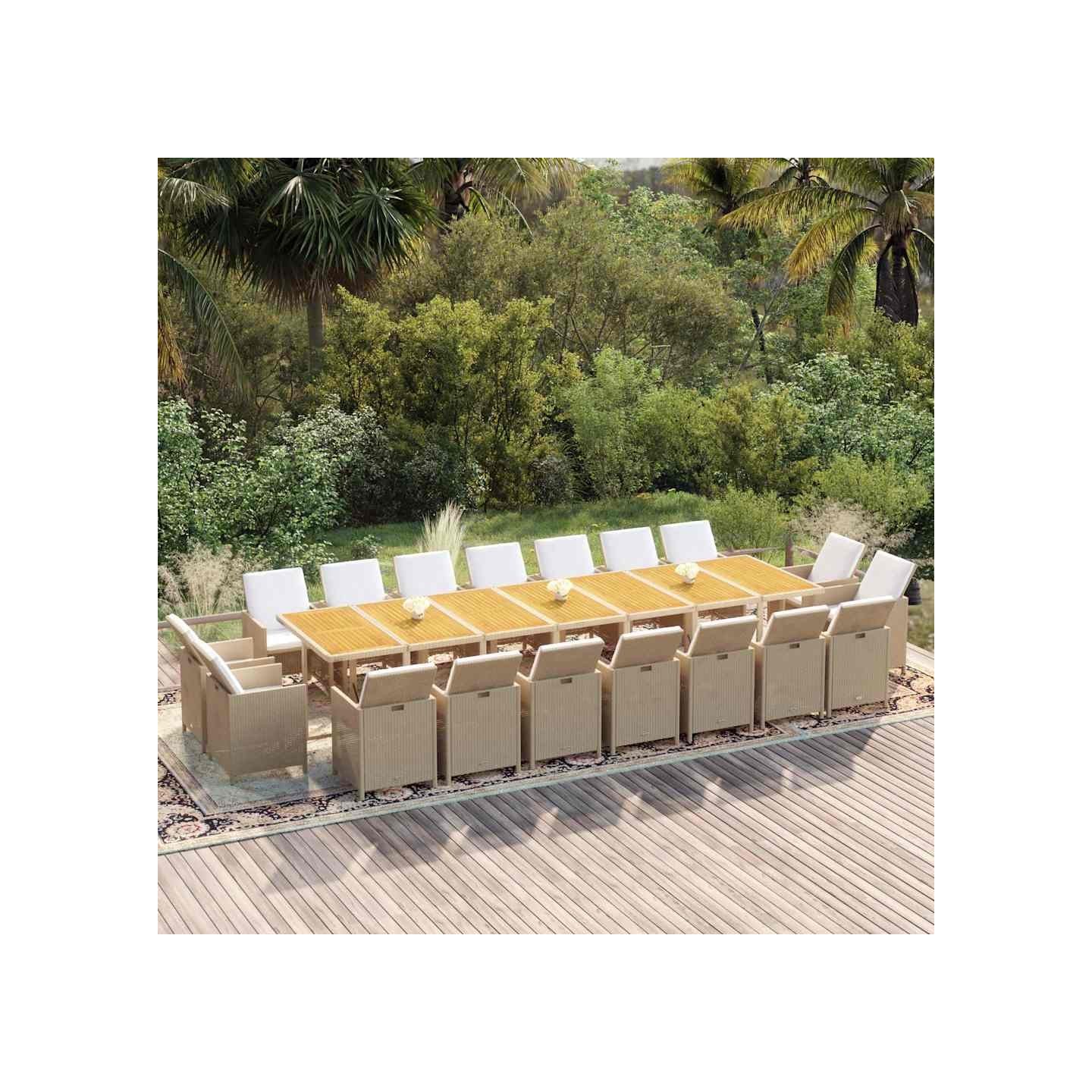 Ensemble à manger de jardin coussins 19pcs Beige Résine tressée