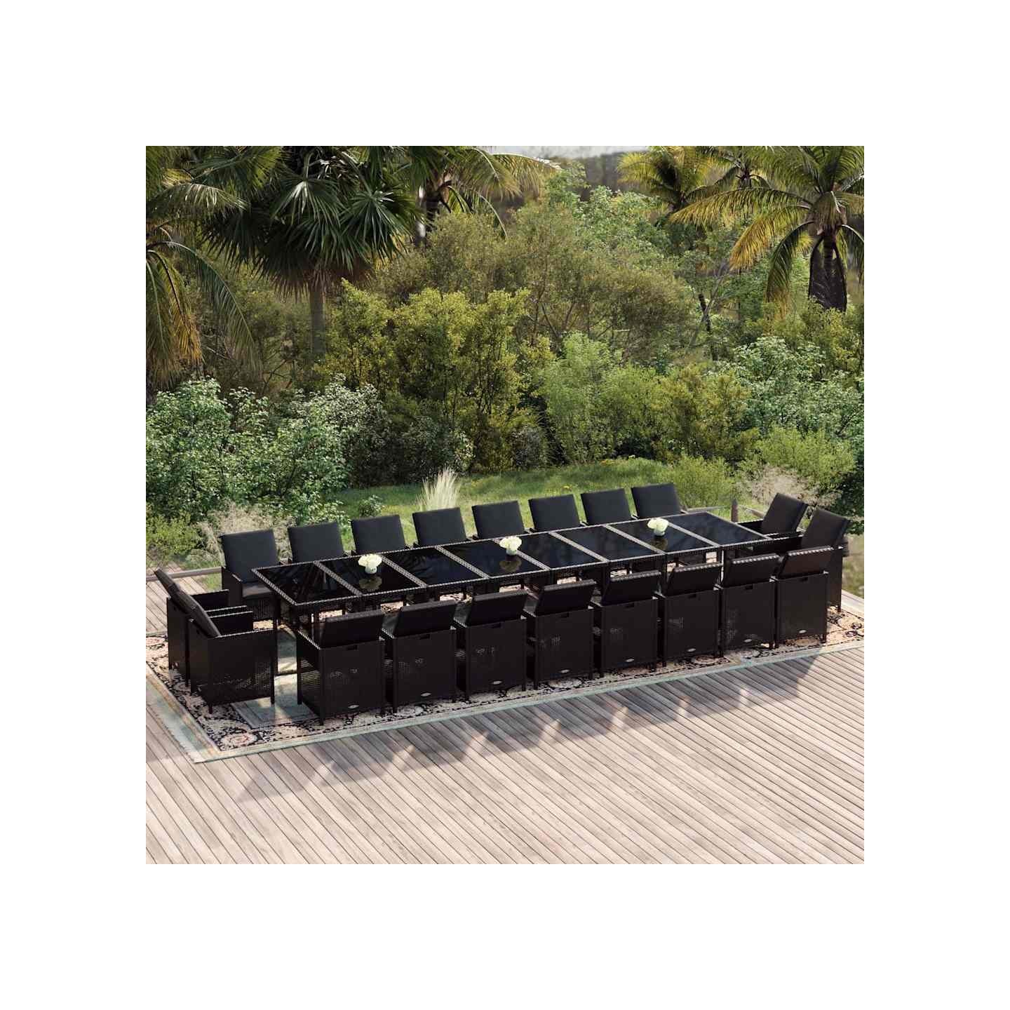 Ensemble à manger de jardin 21pcs coussins noir résine tressée