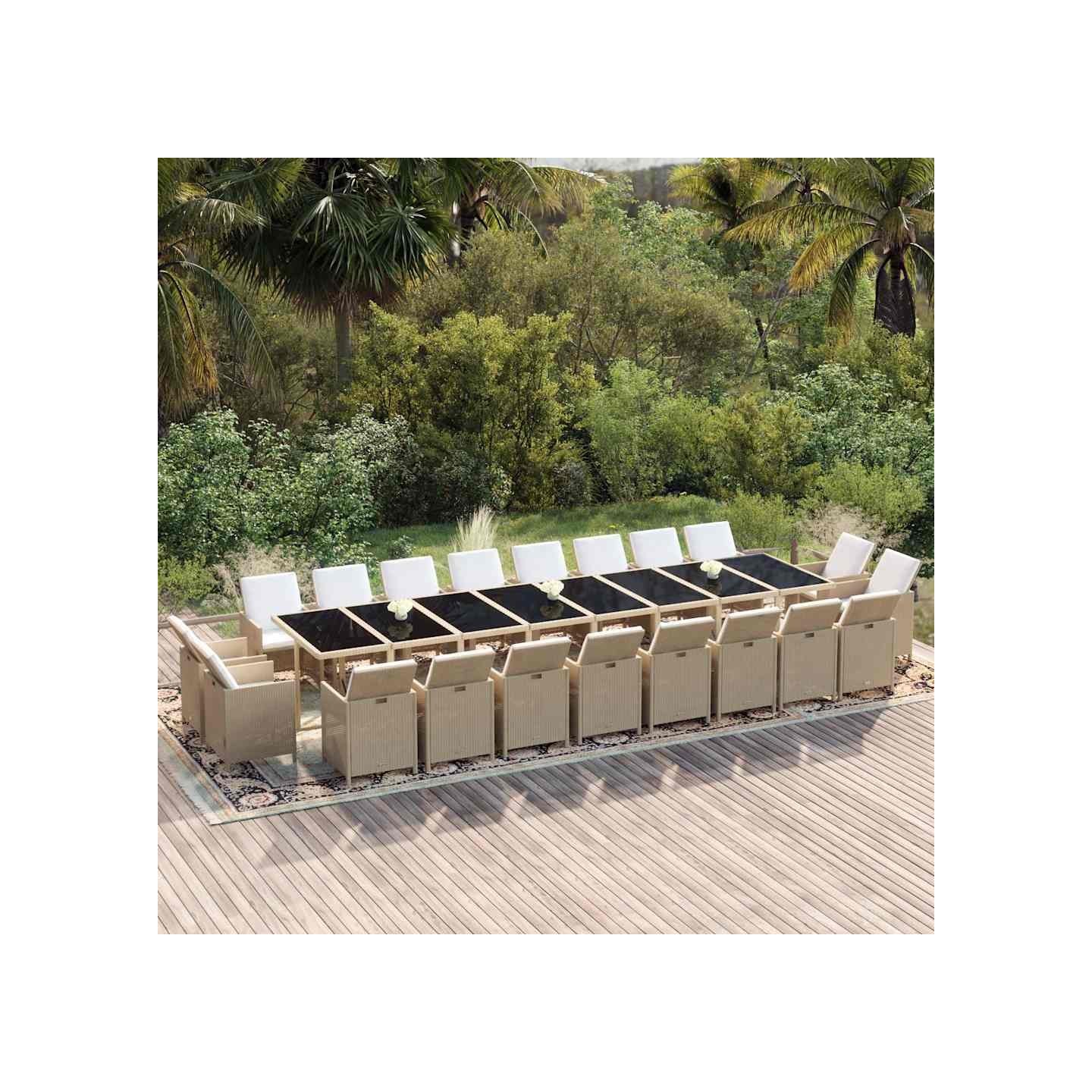 Ensemble à manger de jardin coussins 21 pcs résine tressée
