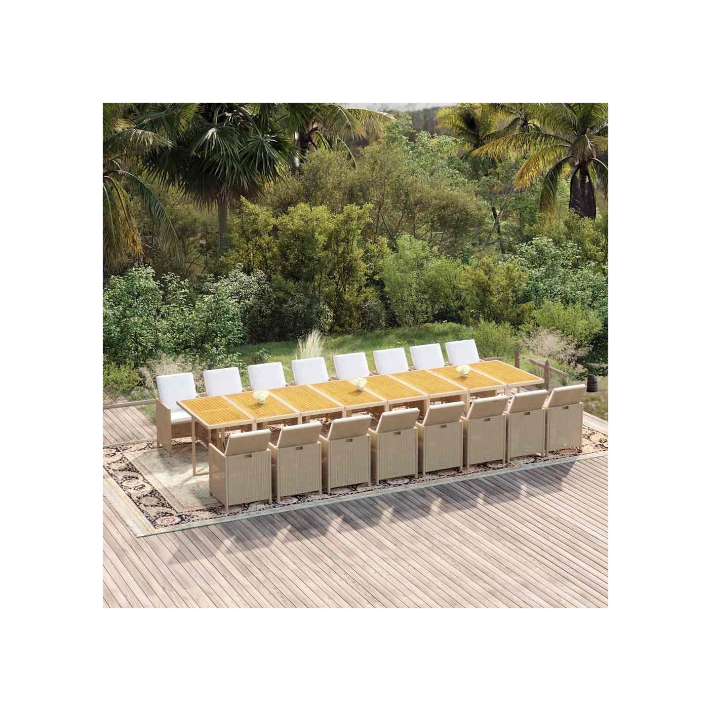 Ensemble à manger de jardin et coussins 17 pcs beige