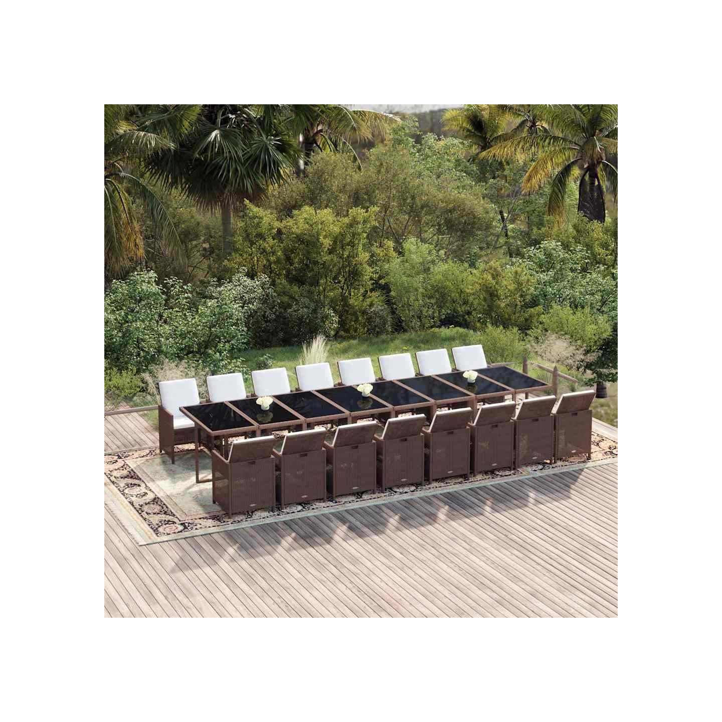 Ensemble à manger de jardin et coussins 17 pcs marron rotin