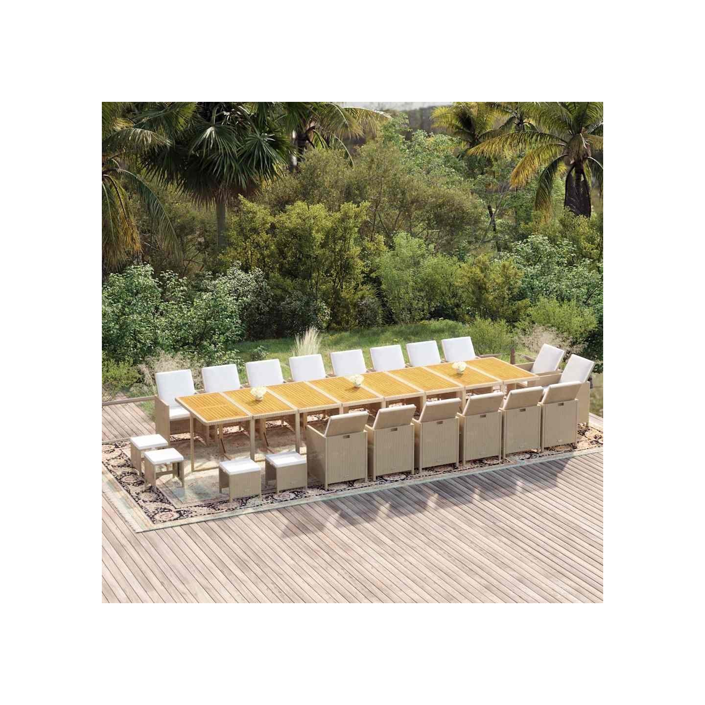Ensemble à manger de jardin coussins 21 pcs résine tressée