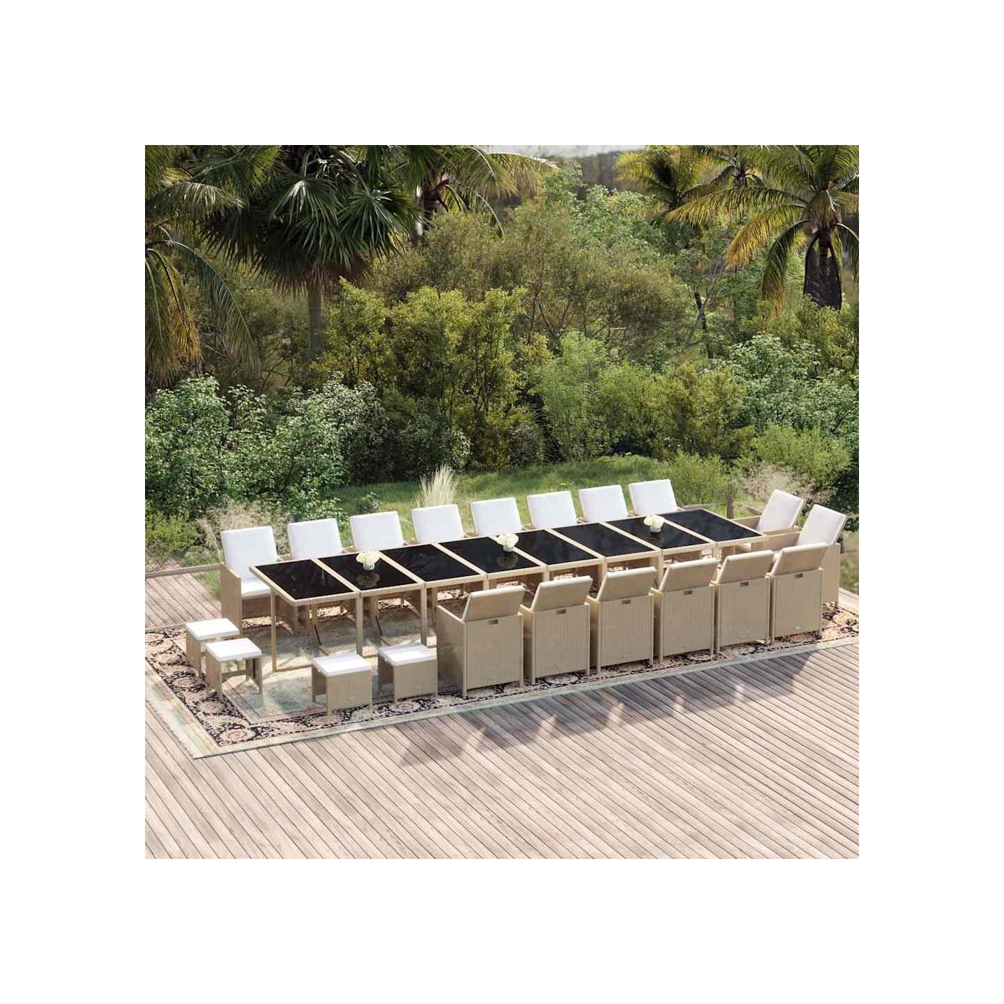 Ensemble à manger de jardin coussins 21 pcs résine tressée