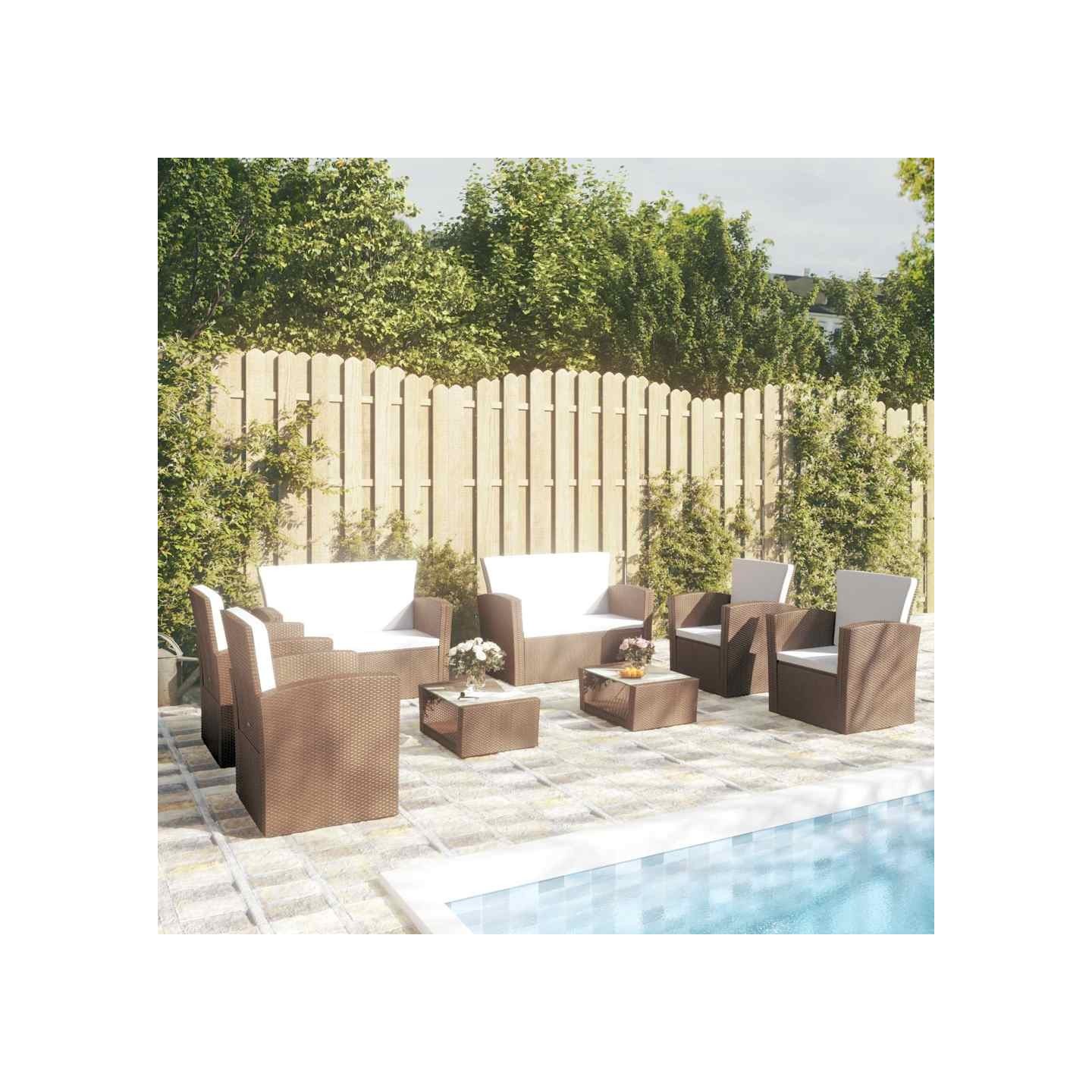 Salon de jardin 8 pcs avec coussins résine tressée marron