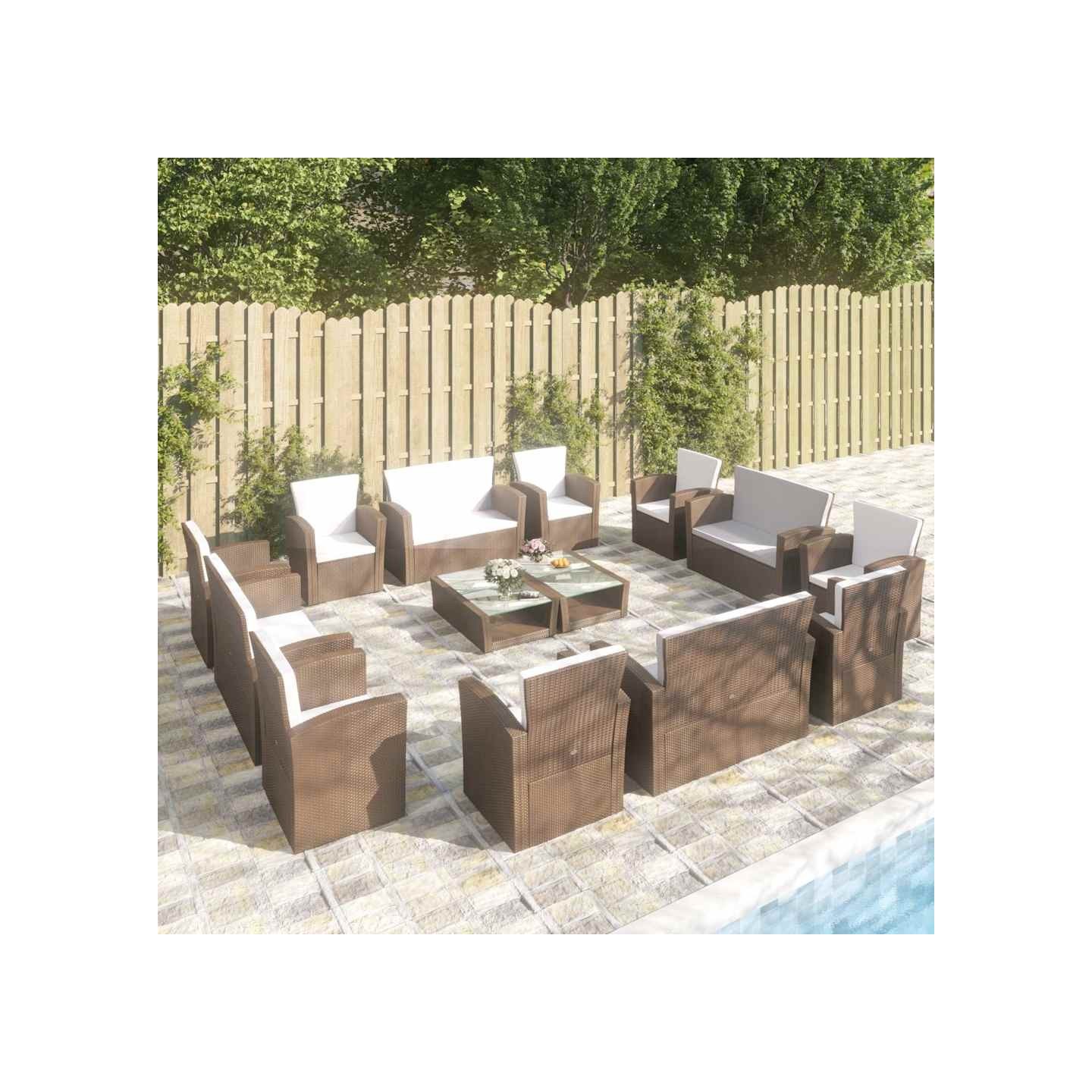 Salon de jardin 16 pcs avec coussins Résine tressée Marron