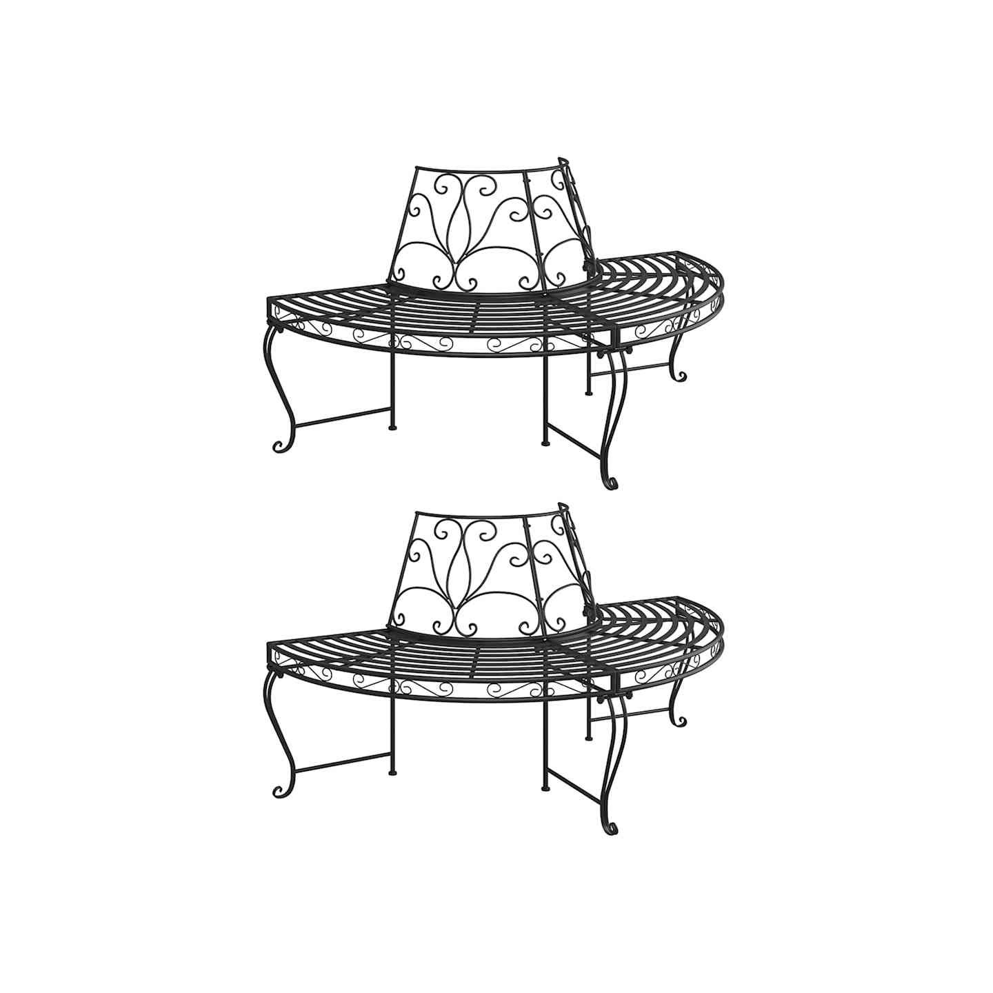 Banc demi-circulaire tour d'arbre lot de 2 Ø160 cm Noir Acier
