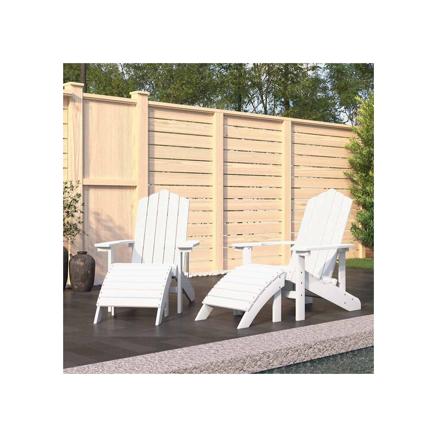 Chaises de jardin Adirondack lot de 2 repose-pieds PEHD Blanc