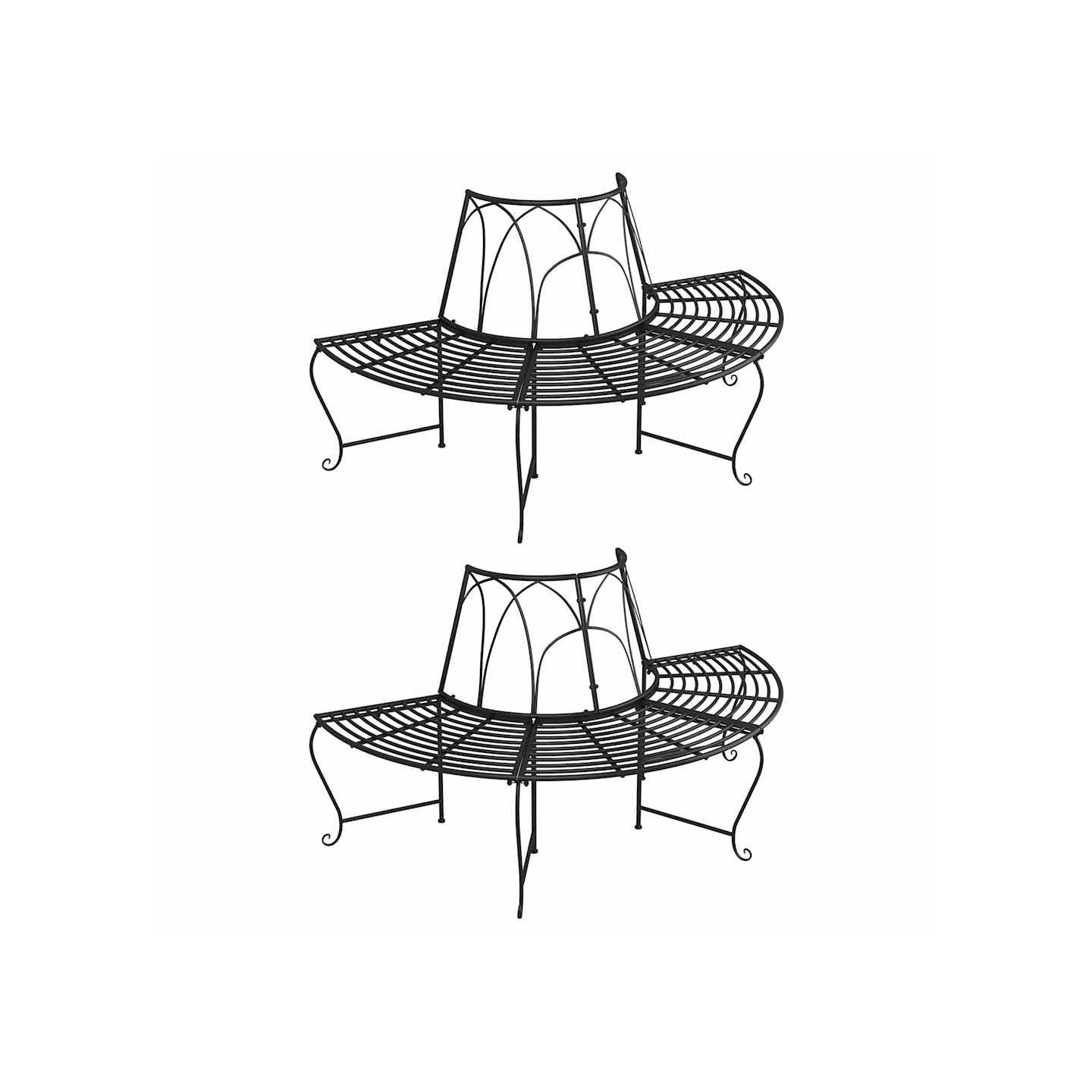 Banc demi-circulaire tour d'arbre lot de 2 Ø159 cm Noir Acier