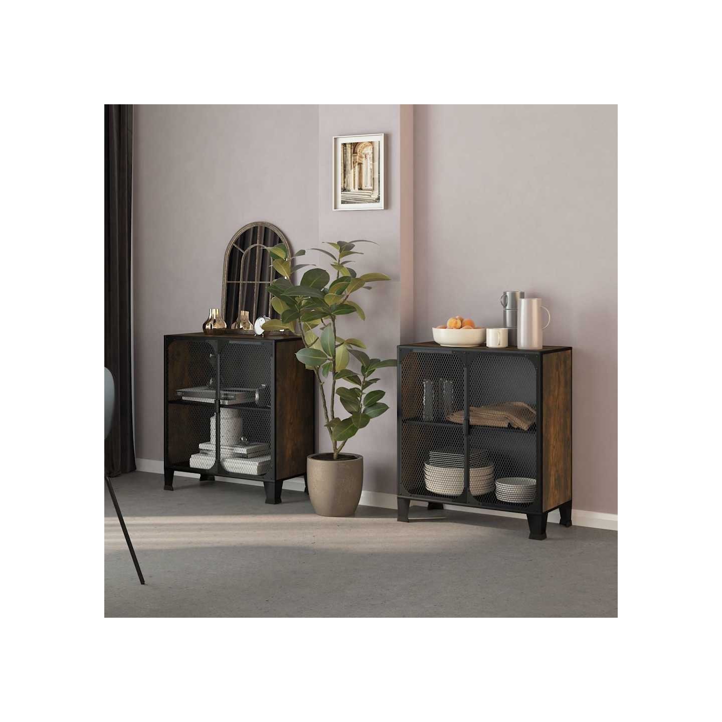 Armoires de rangement 2 pcs Marron 72x36x82 cm Métal et MDF