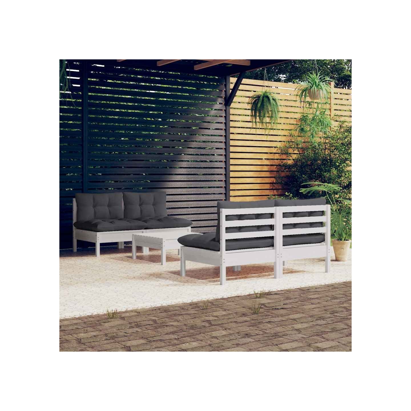 Salon de jardin 5 pcs avec coussins anthracite bois de pin