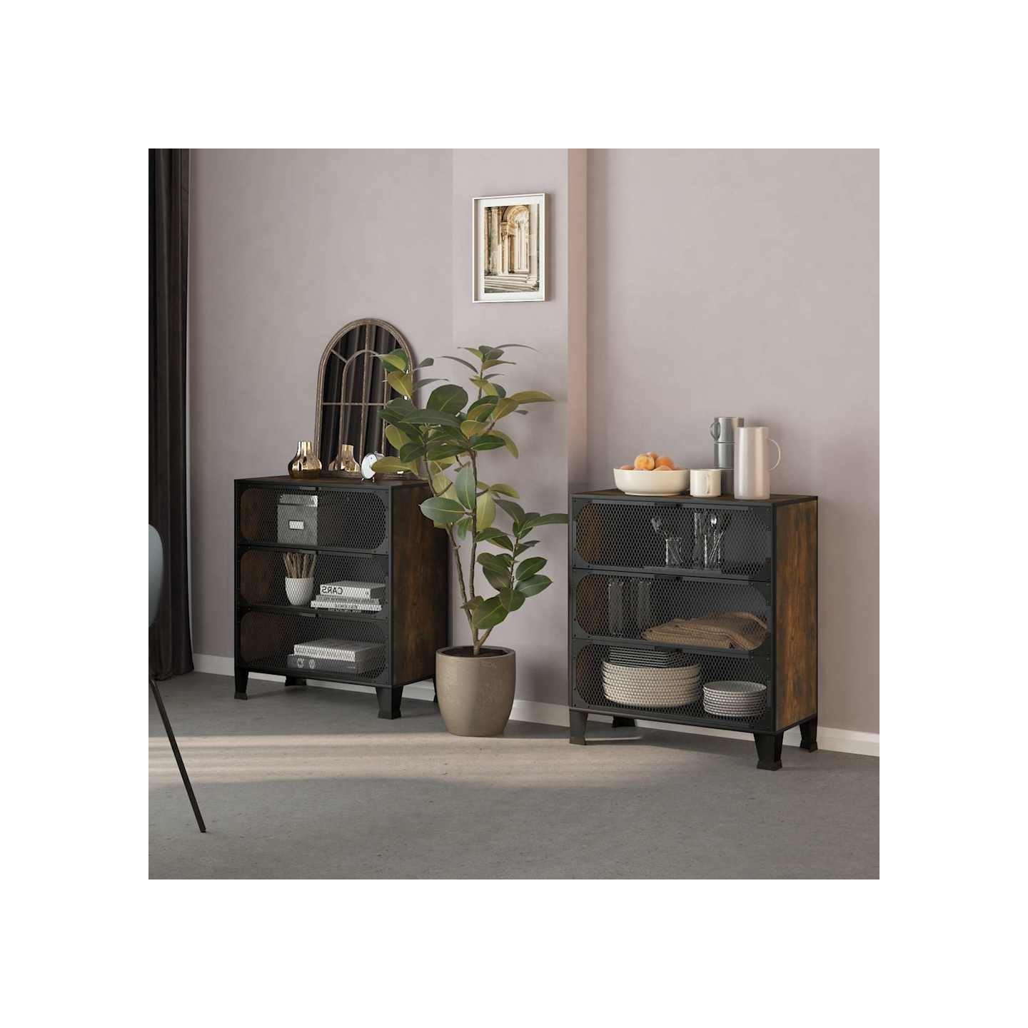 Armoires de rangement 2 pcs Marron 72x36x82 cm Métal et MDF