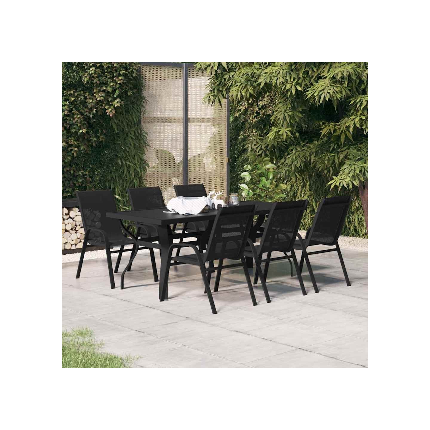 Ensemble à manger de jardin 7 pcs Noir