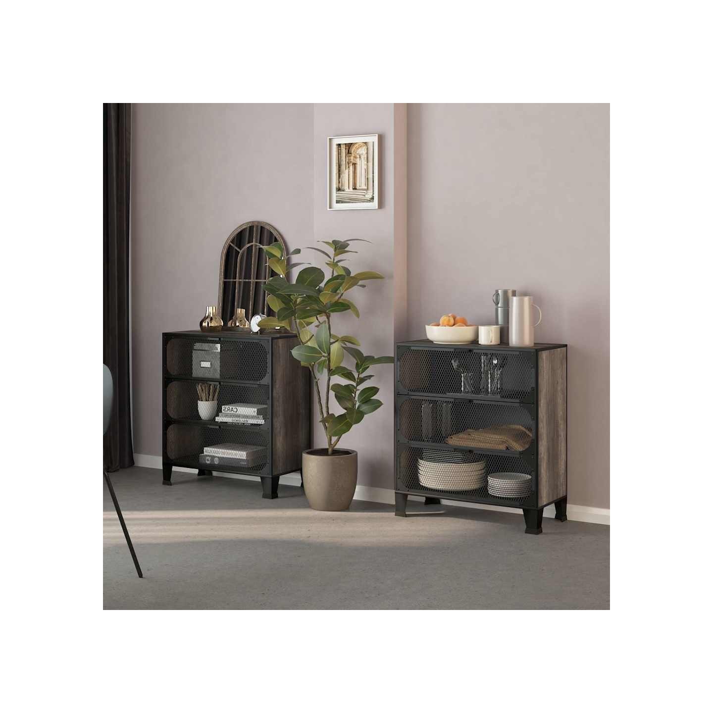 Armoires de rangement 2 pcs Gris 72x36x82 cm Métal et MDF