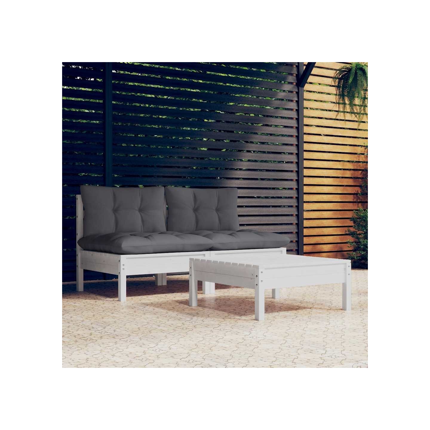 Salon de jardin 3 pcs avec coussins anthracite bois de pin