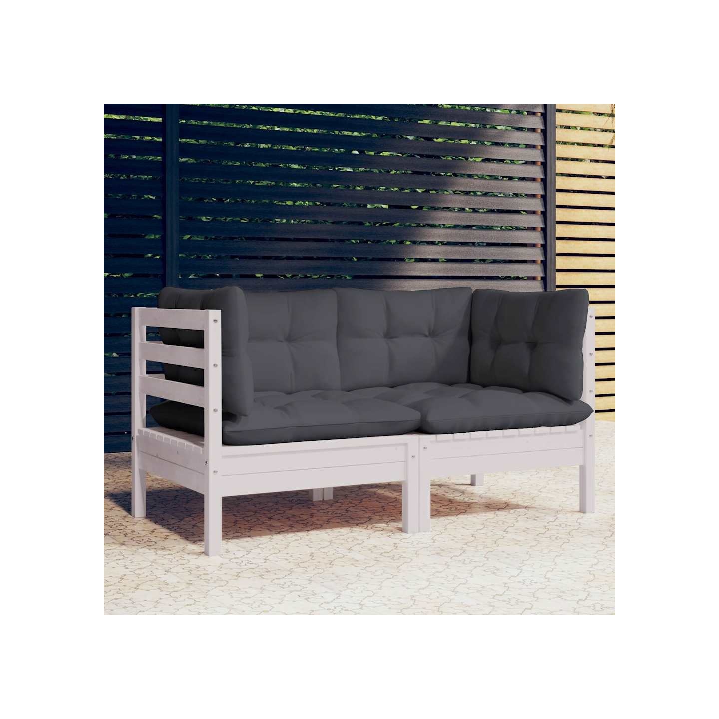 Canapé 2 places de jardin avec coussins anthracite Bois de pin