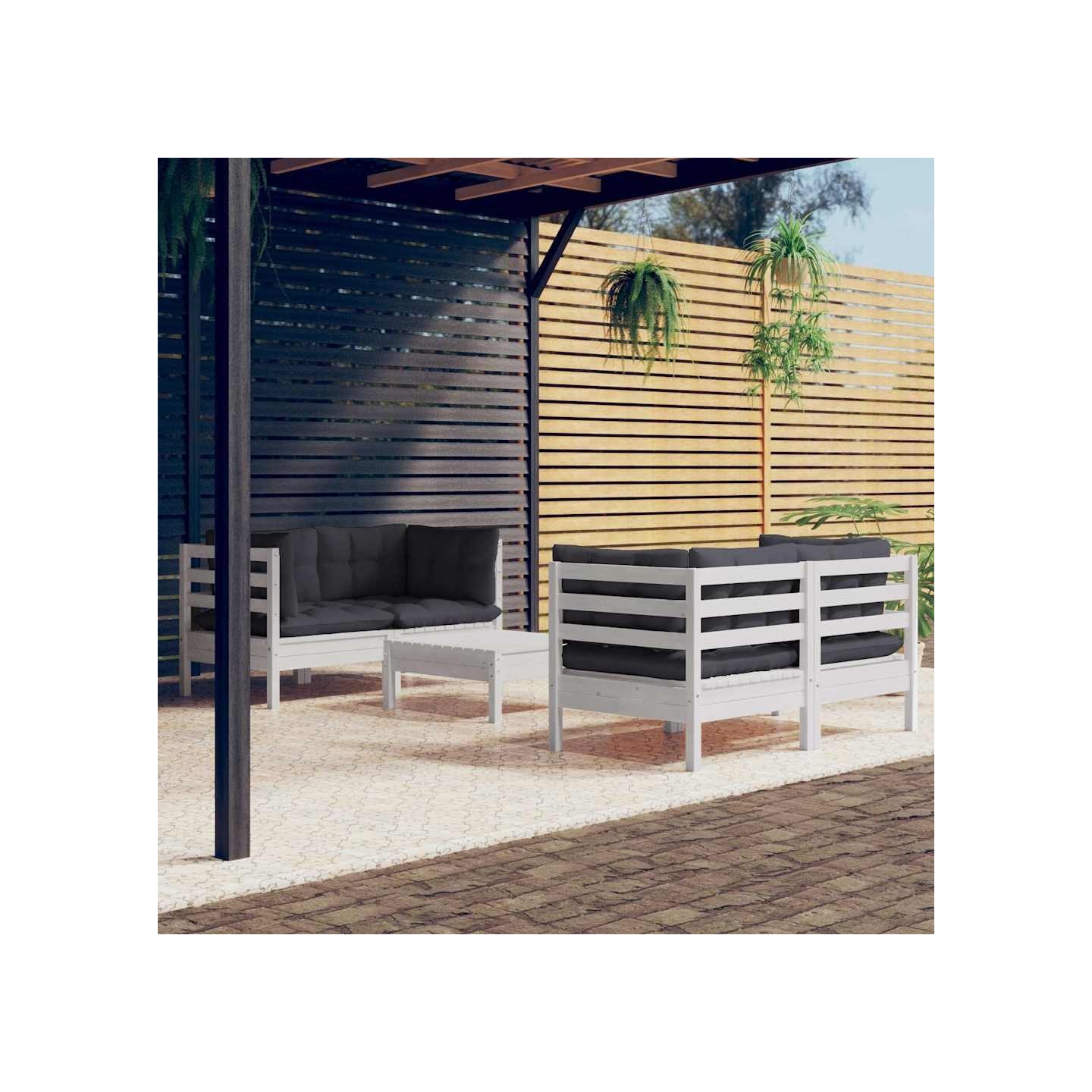 Salon de jardin 5 pcs avec coussins anthracite bois de pin