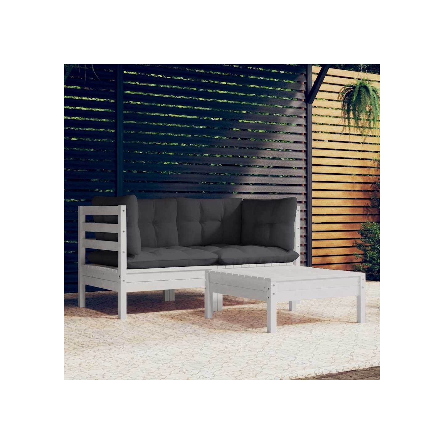 Salon de jardin 3 pcs avec coussins anthracite bois de pin
