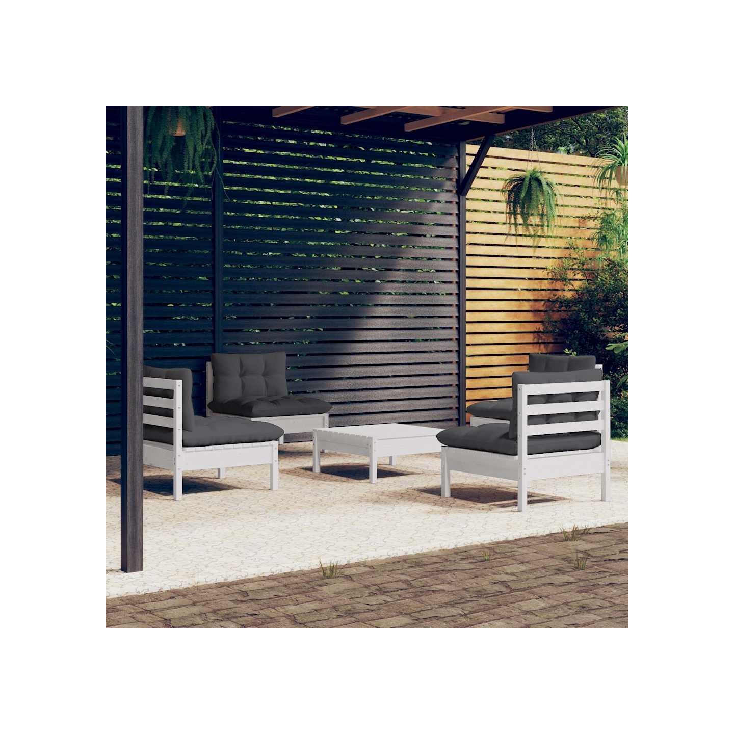 Salon de jardin 5 pcs avec coussins anthracite bois de pin